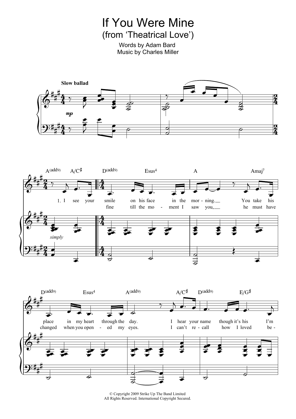 Download Charles Miller & Adam Bard If You Were Mine (from Theatrical Love) Sheet Music and learn how to play Piano & Vocal PDF digital score in minutes