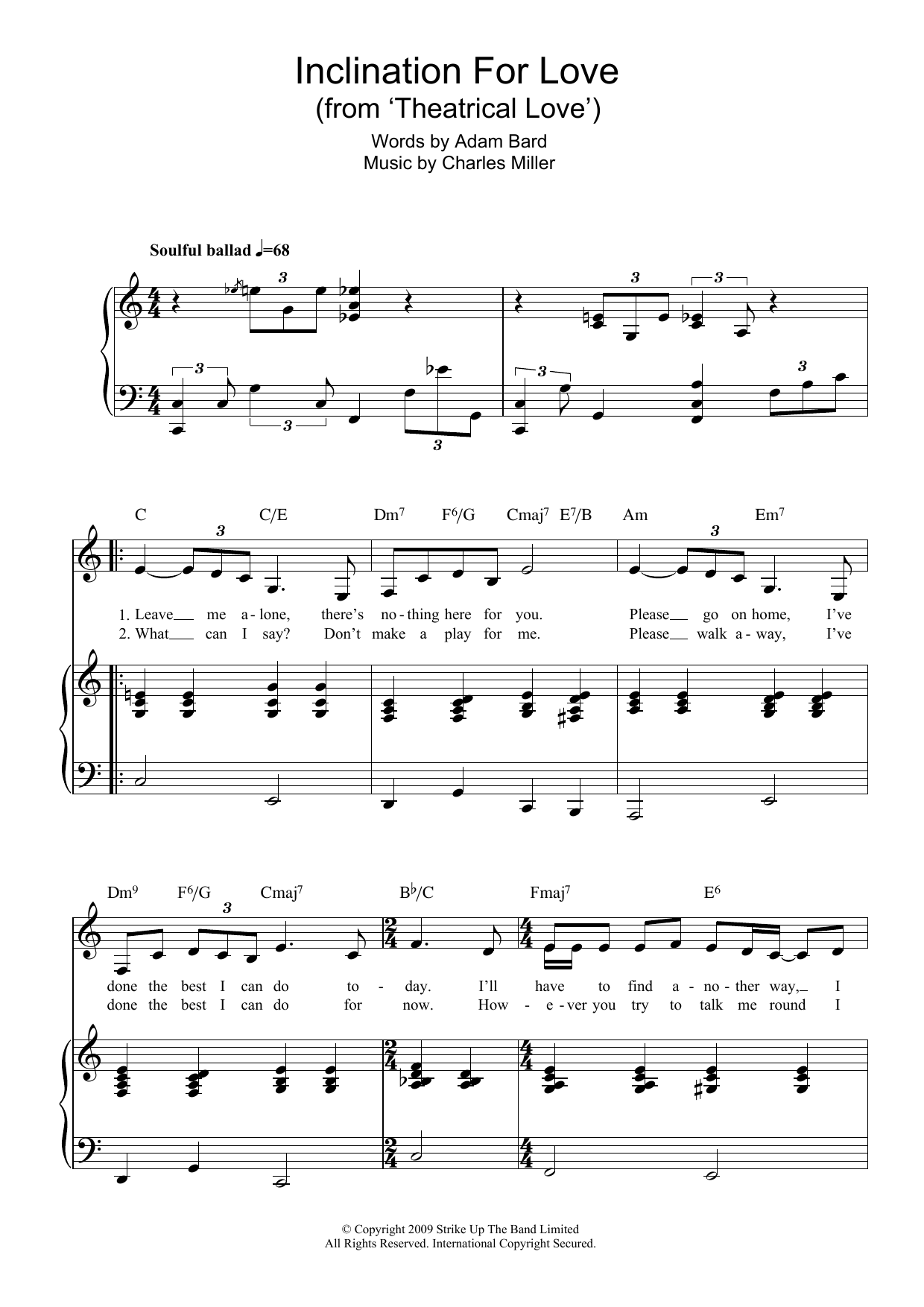 Download Charles Miller & Adam Bard Inclination For Love (from Theatrical Love) Sheet Music and learn how to play Piano & Vocal PDF digital score in minutes