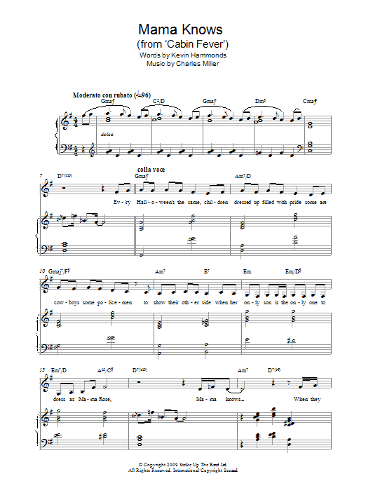 Download Charles Miller & Kevin Hammonds Mama Knows (from Cabin Fever) Sheet Music and learn how to play Piano & Vocal PDF digital score in minutes