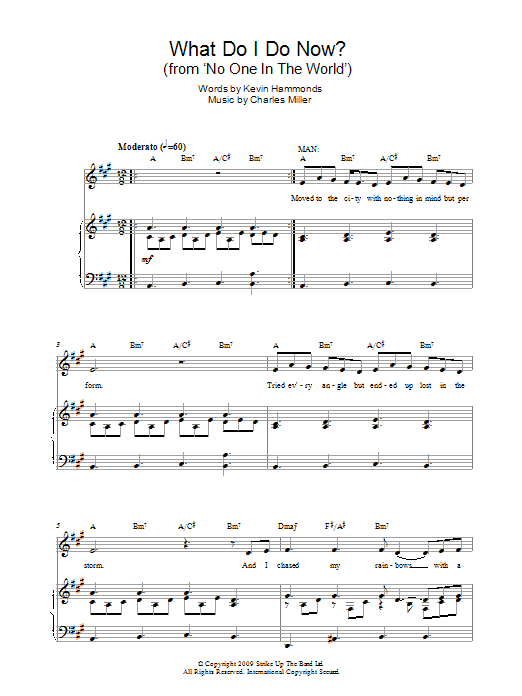 Download Charles Miller & Kevin Hammonds What Do I Do Now? (from No One In The World) Sheet Music and learn how to play Piano & Vocal PDF digital score in minutes