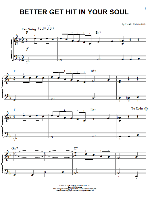 Download Charles Mingus Better Get Hit In Your Soul Sheet Music and learn how to play Easy Piano PDF digital score in minutes