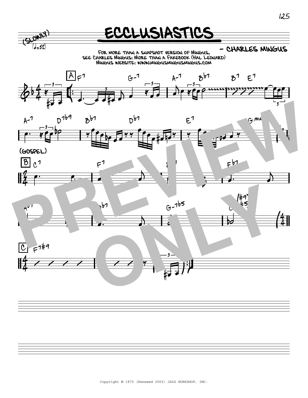 Download Charles Mingus Ecclusiastics [Reharmonized version] (arr. Jack Grassel) Sheet Music and learn how to play Real Book – Melody & Chords PDF digital score in minutes