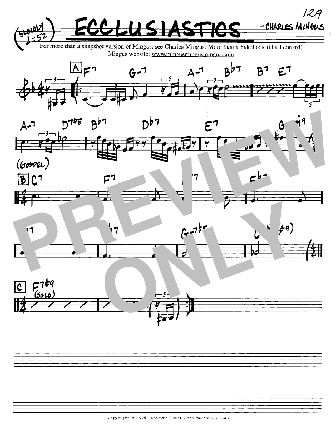 Download Charles Mingus Ecclusiastics Sheet Music and learn how to play Real Book - Melody & Chords - Bb Instruments PDF digital score in minutes