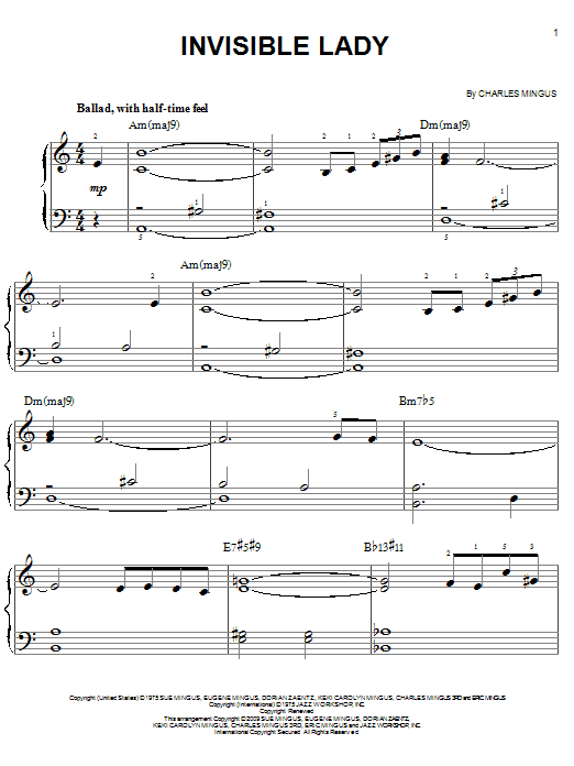 Download Charles Mingus Invisible Lady Sheet Music and learn how to play Easy Piano PDF digital score in minutes
