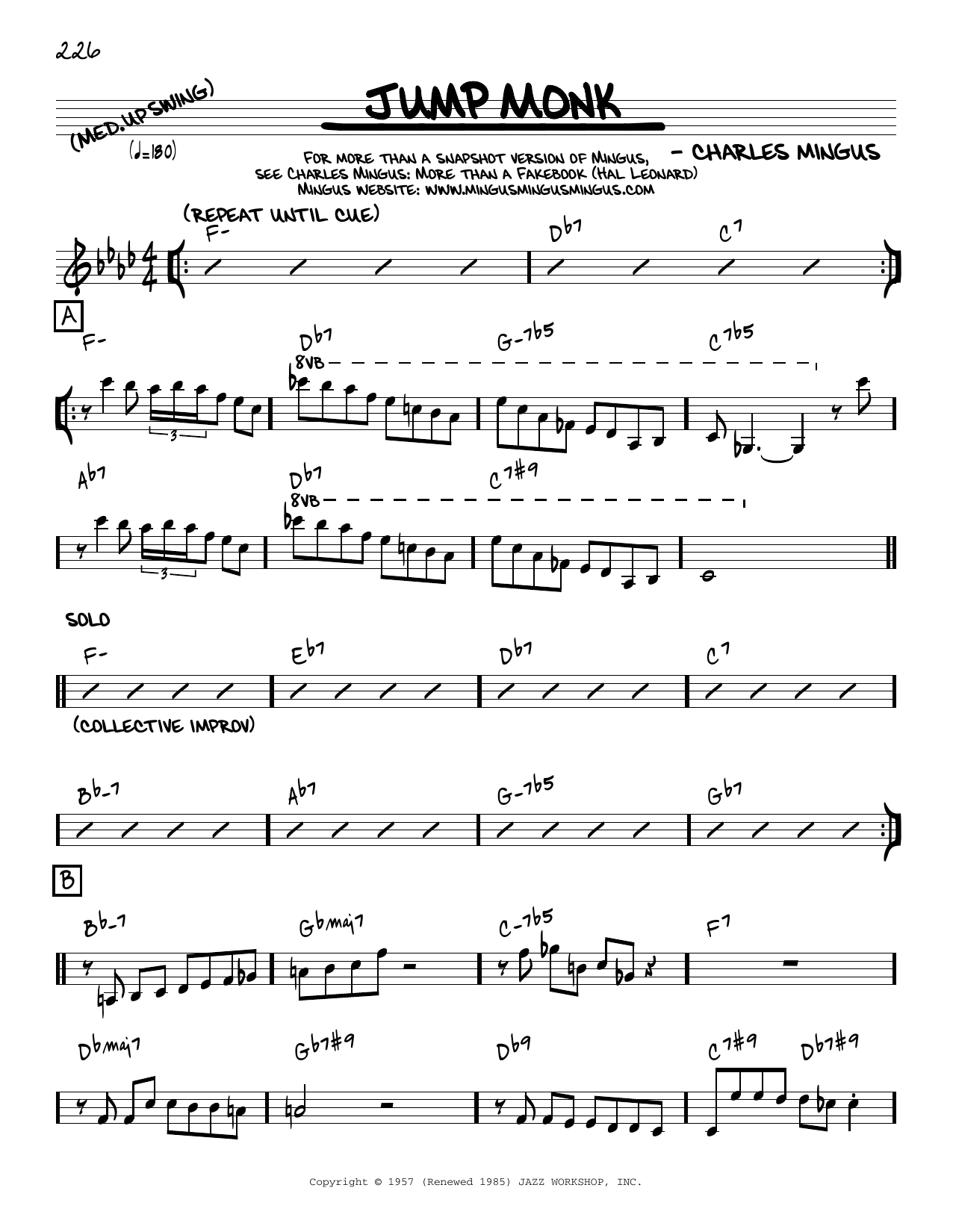 Download Charles Mingus Jump Monk [Reharmonized version] (arr. Jack Grassel) Sheet Music and learn how to play Real Book – Melody & Chords PDF digital score in minutes