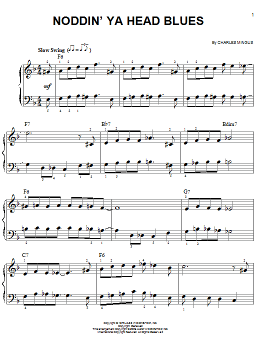 Download Charles Mingus Noddin' Ya Head Blues Sheet Music and learn how to play Easy Piano PDF digital score in minutes