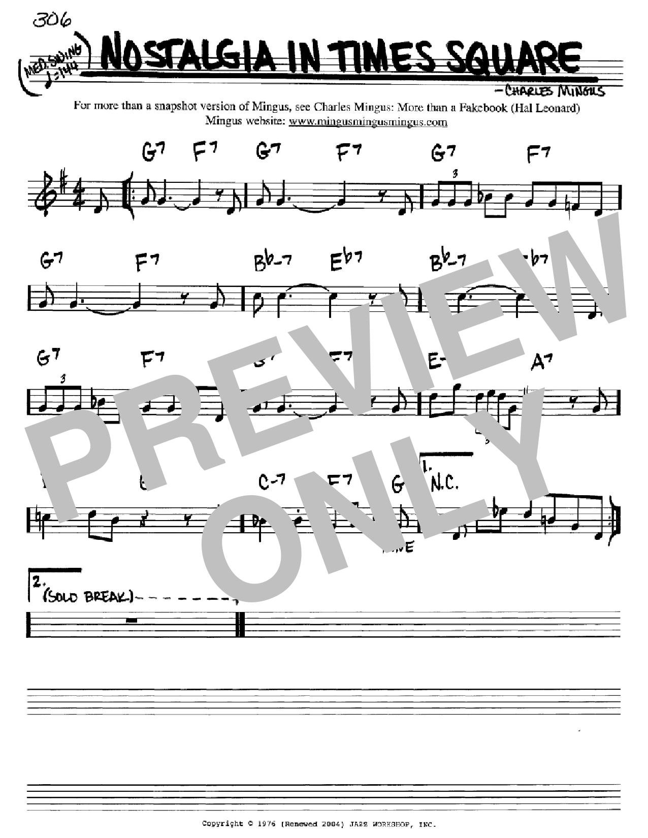 Download Charles Mingus Nostalgia In Times Square Sheet Music and learn how to play Real Book - Melody & Chords - Bass Clef Instruments PDF digital score in minutes