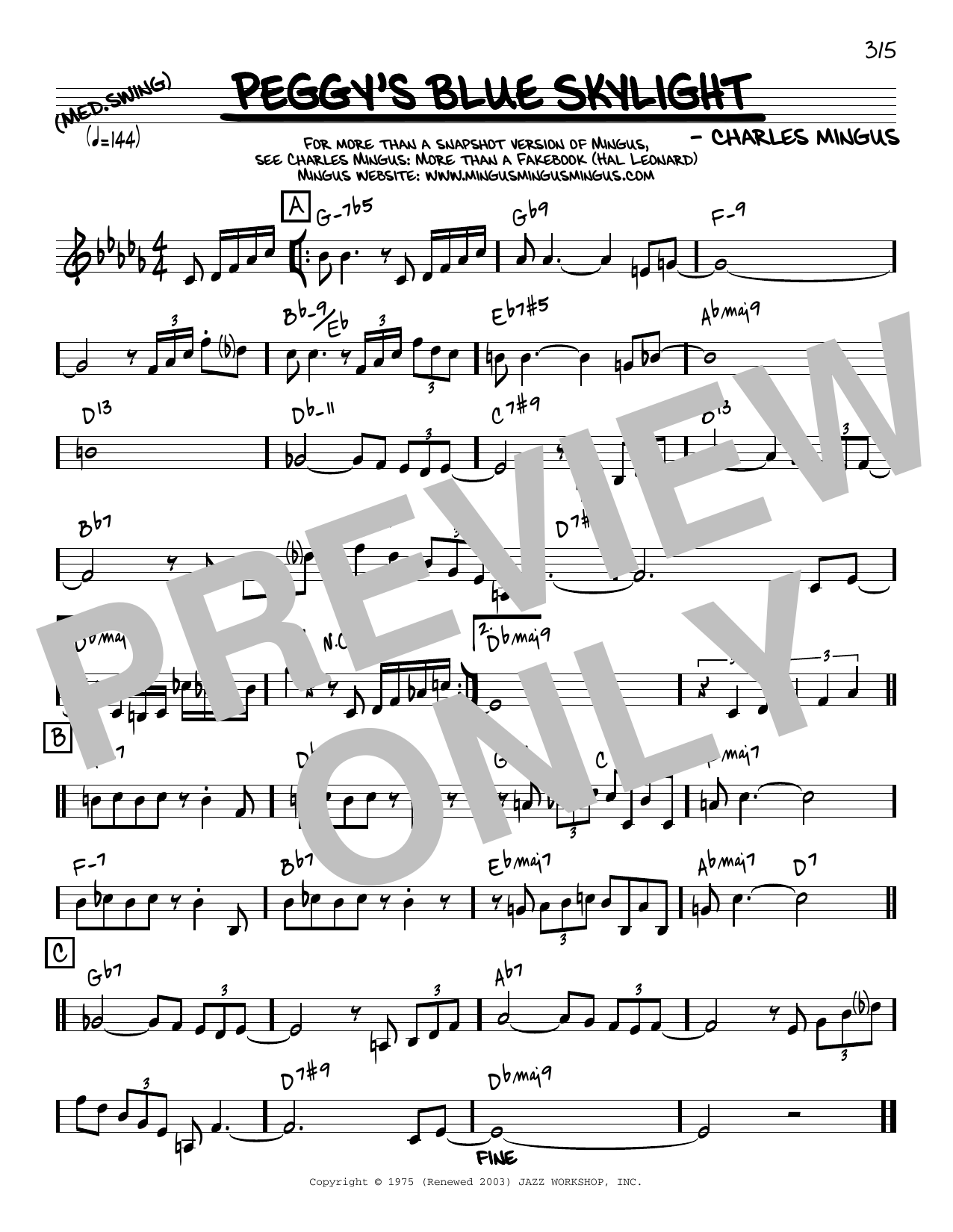 Download Charles Mingus Peggy's Blue Skylight [Reharmonized version] (arr. Jack Grassel) Sheet Music and learn how to play Real Book – Melody & Chords PDF digital score in minutes