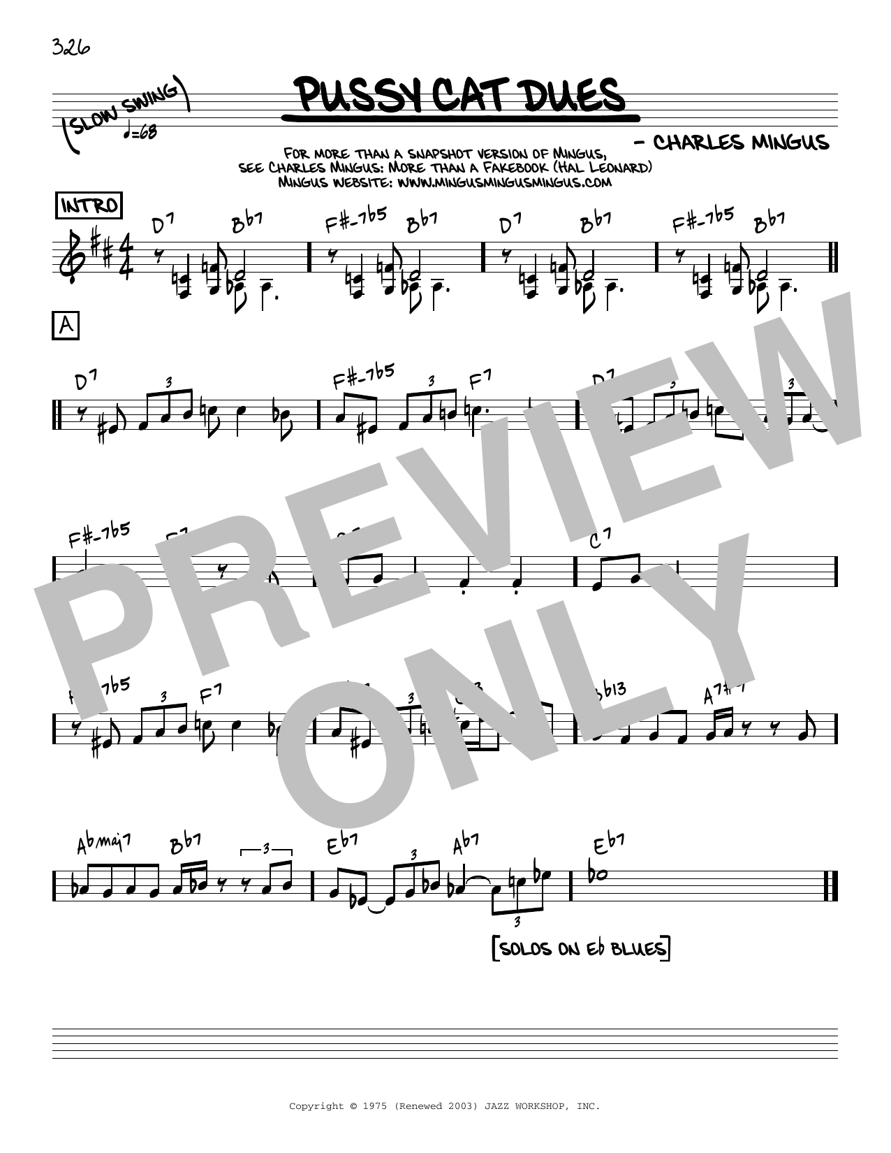 Download Charles Mingus Pussy Cat Dues [Reharmonized version] (arr. Jack Grassel) Sheet Music and learn how to play Real Book – Melody & Chords PDF digital score in minutes