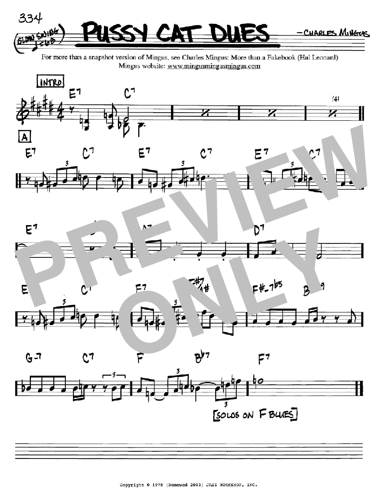 Download Charles Mingus Pussy Cat Dues Sheet Music and learn how to play Real Book - Melody & Chords - Eb Instruments PDF digital score in minutes