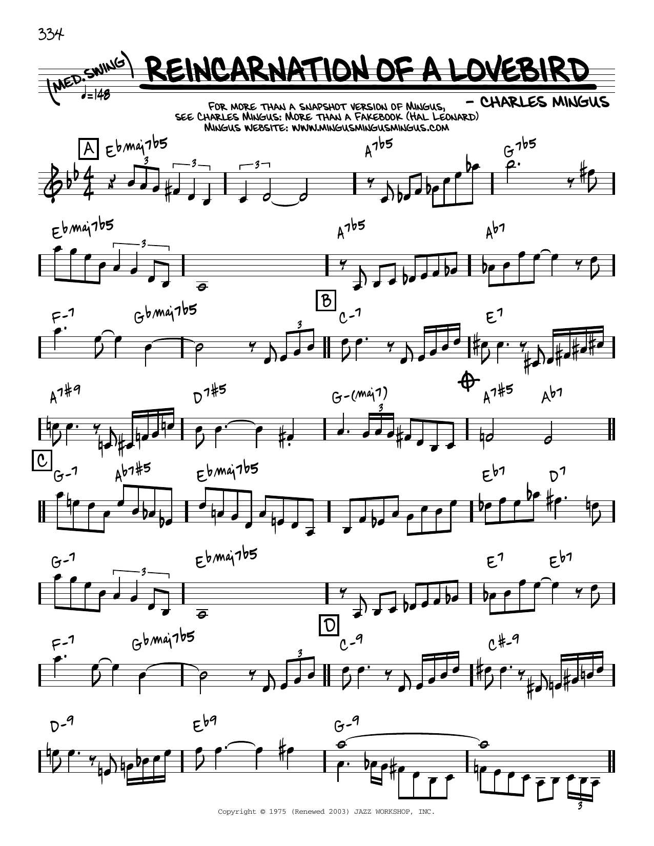 Download Charles Mingus Reincarnation Of A Lovebird [Reharmonized version] (arr. Jack Grassel) Sheet Music and learn how to play Real Book – Melody & Chords PDF digital score in minutes