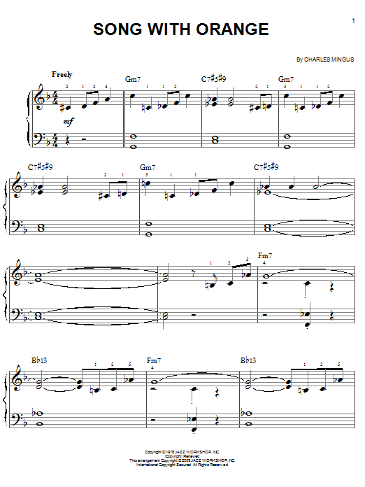 Download Charles Mingus Song With Orange Sheet Music and learn how to play Easy Piano PDF digital score in minutes