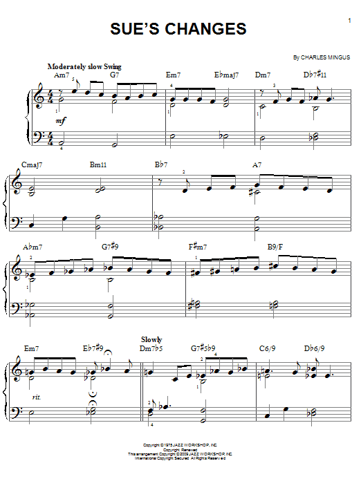 Download Charles Mingus Sue's Changes Sheet Music and learn how to play Easy Piano PDF digital score in minutes