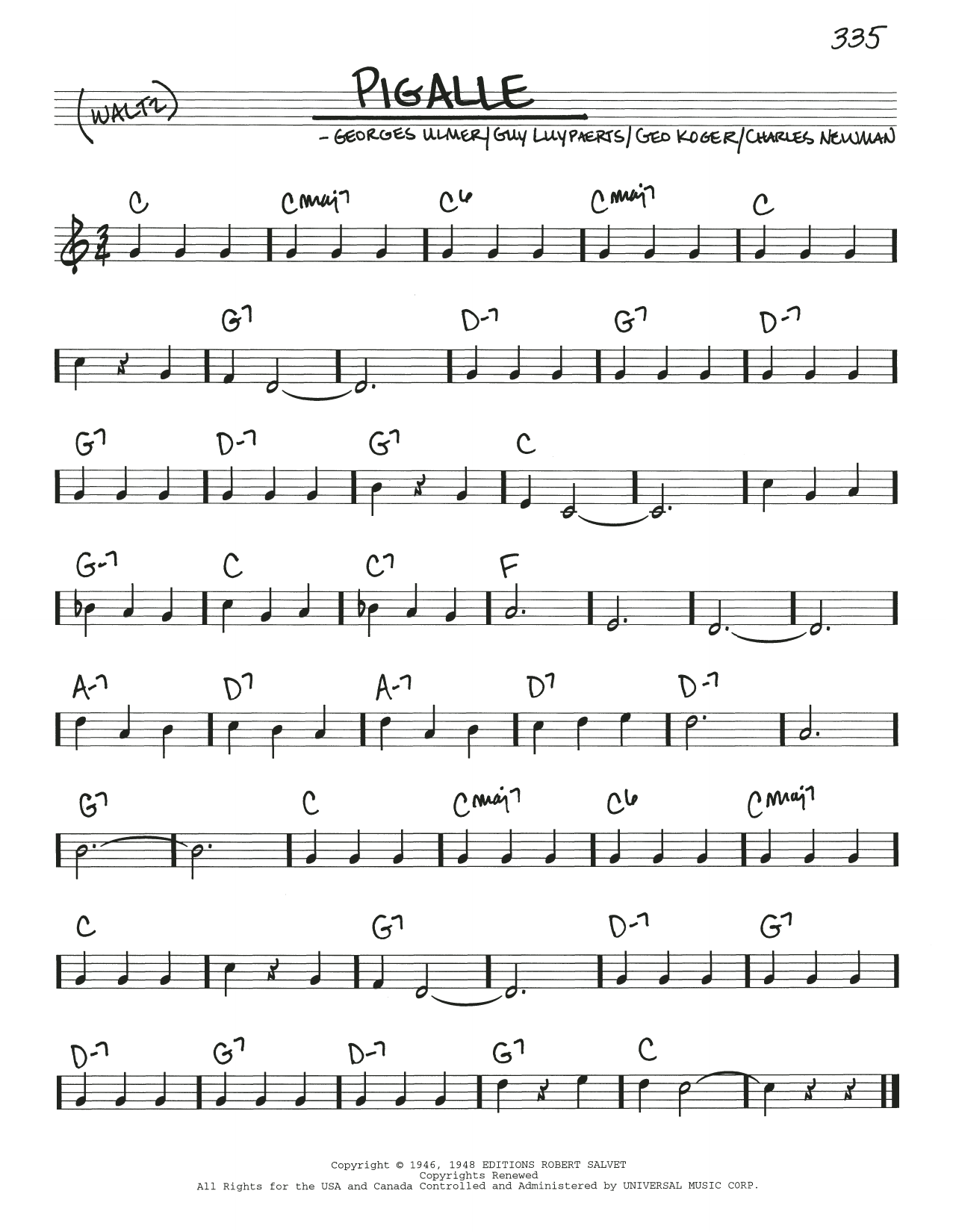 Download Charles Newman Pigalle Sheet Music and learn how to play Real Book – Melody & Chords PDF digital score in minutes