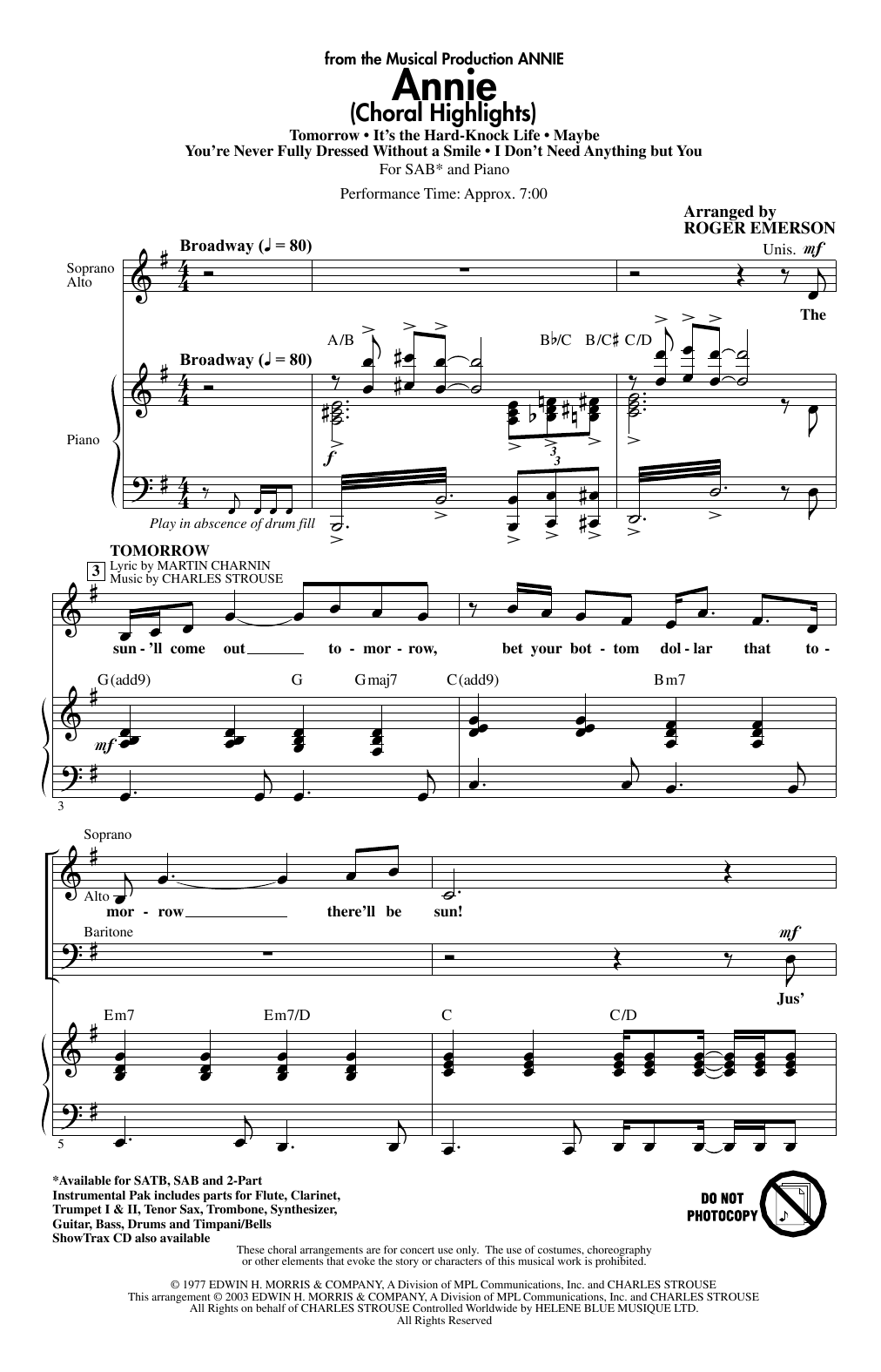 Download Charles Strouse Annie (Choral Highlights) (arr. Roger Emerson) Sheet Music and learn how to play 2-Part Choir PDF digital score in minutes
