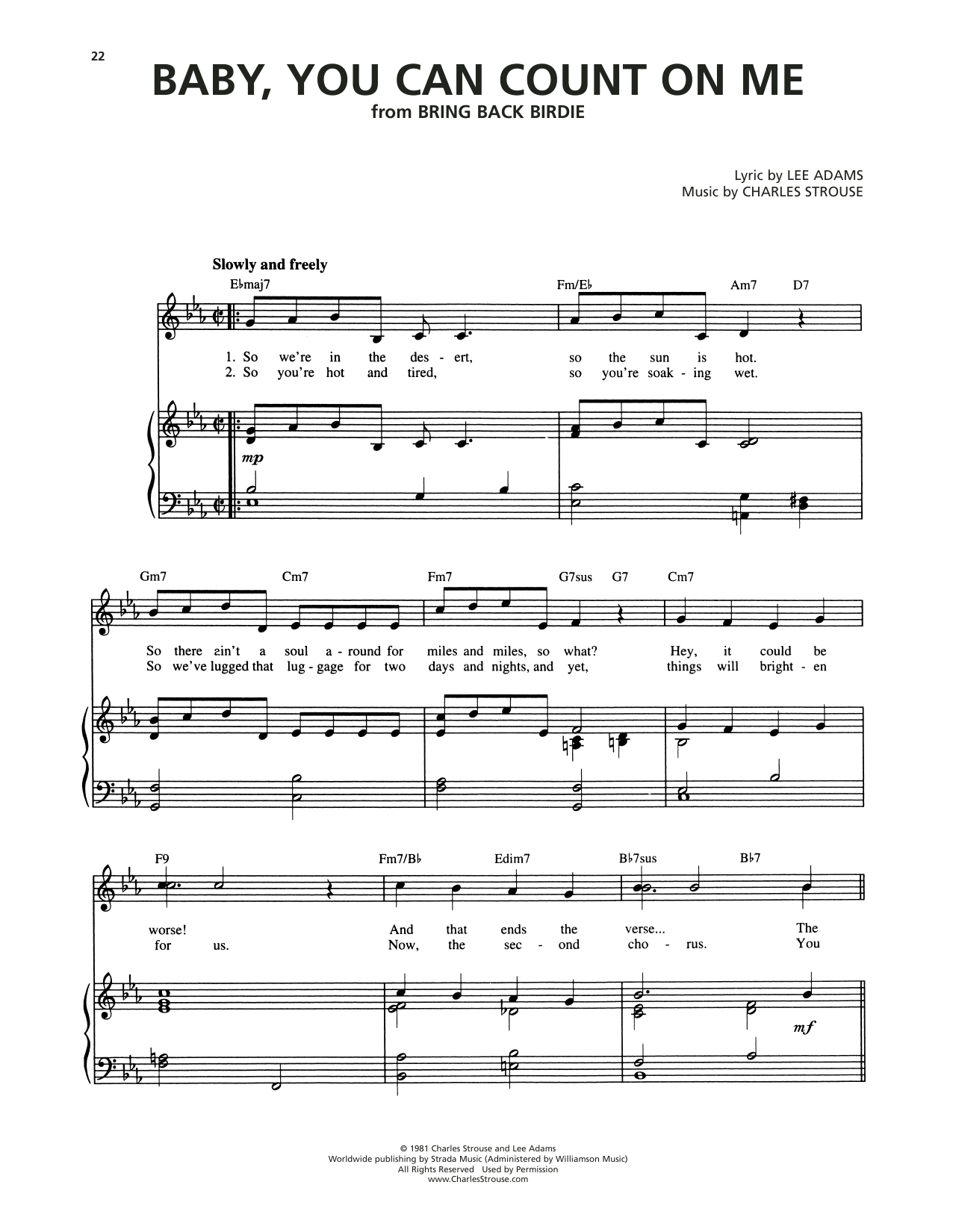 Download Charles Strouse Baby, You Can Count On Me (from Bring Back Birdie) Sheet Music and learn how to play Piano & Vocal PDF digital score in minutes