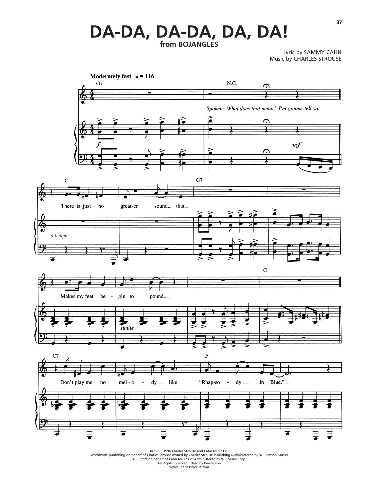 Download Charles Strouse Da-Da, Da-Da, Da, Da! (from Bojangles) Sheet Music and learn how to play Piano & Vocal PDF digital score in minutes