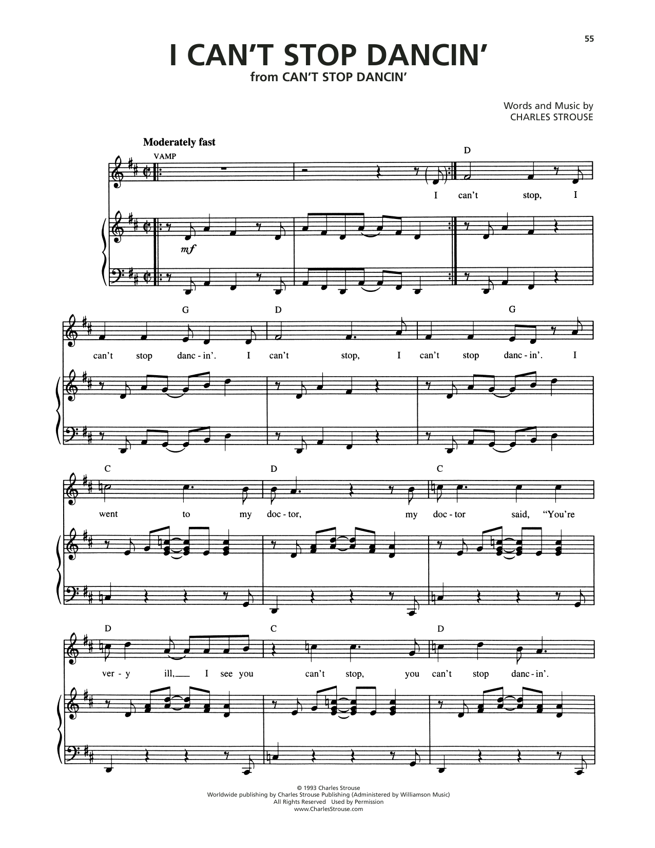 Download Charles Strouse I Can't Stop Dancin' Sheet Music and learn how to play Piano & Vocal PDF digital score in minutes