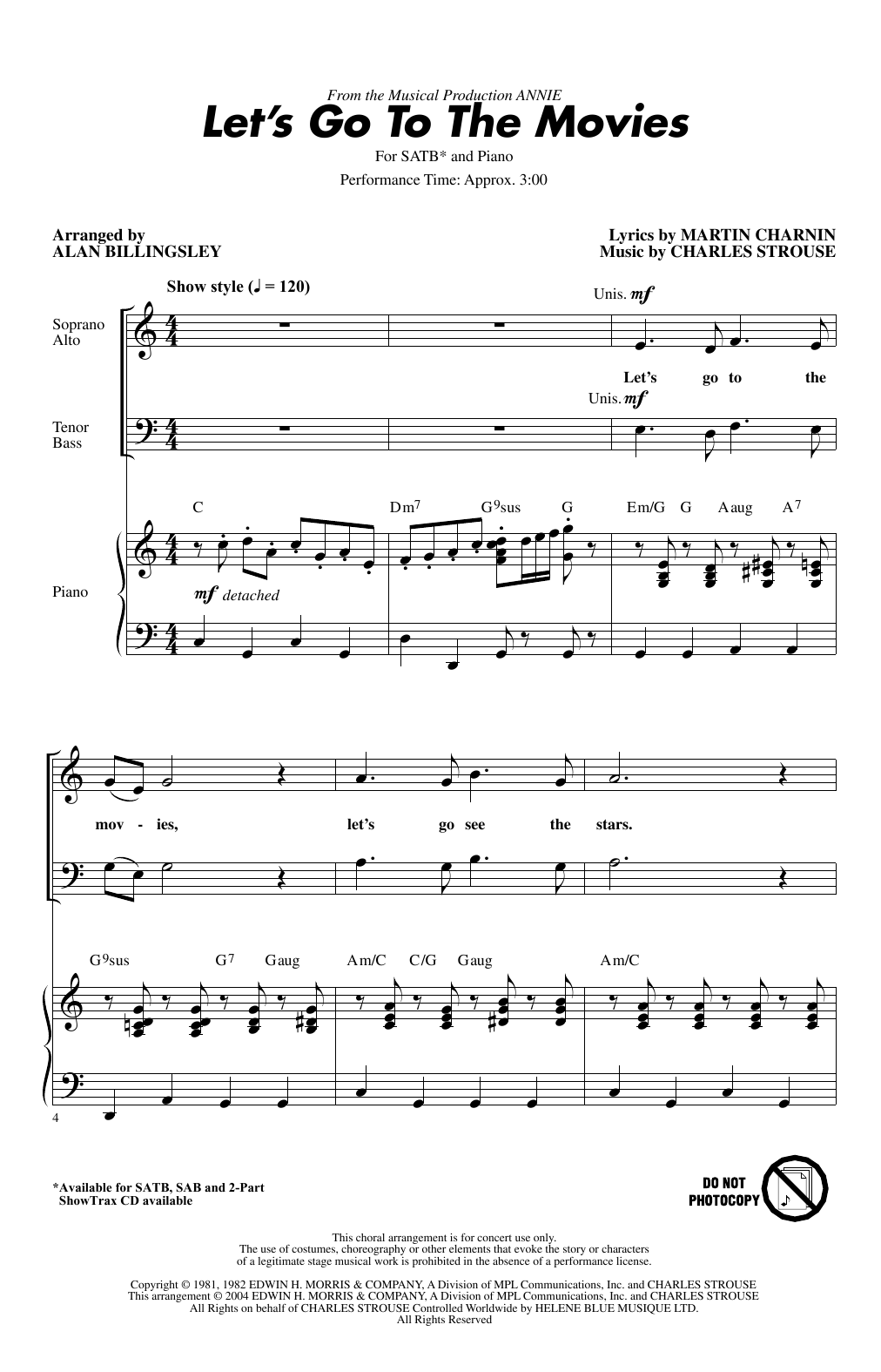 Download Charles Strouse Let's Go To The Movies (from Annie) (arr. Alan Billingsley) Sheet Music and learn how to play 2-Part Choir PDF digital score in minutes