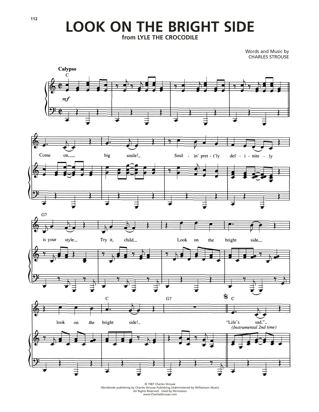 Download Charles Strouse Look On The Bright Side (from Lyle The Crocodile) Sheet Music and learn how to play Piano & Vocal PDF digital score in minutes