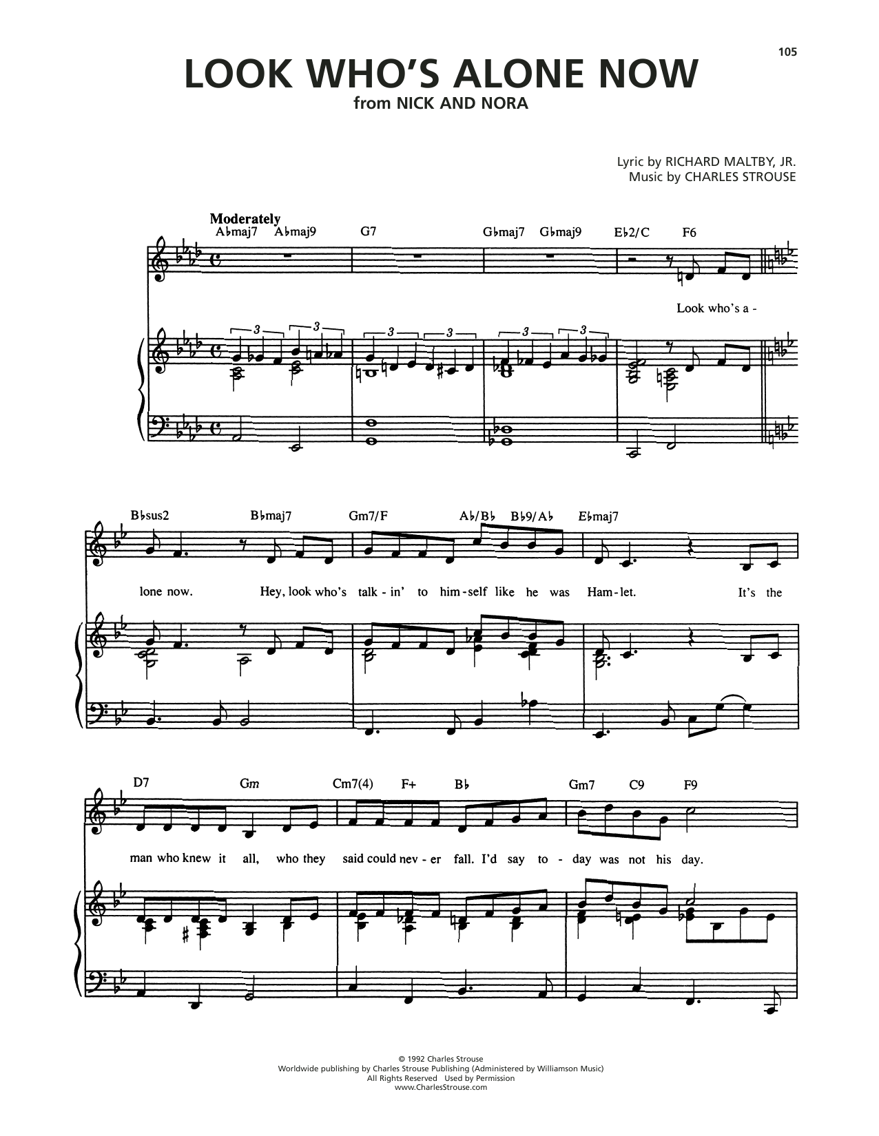 Download Charles Strouse Look Who's Alone Now (from Nick And Nora) Sheet Music and learn how to play Piano & Vocal PDF digital score in minutes