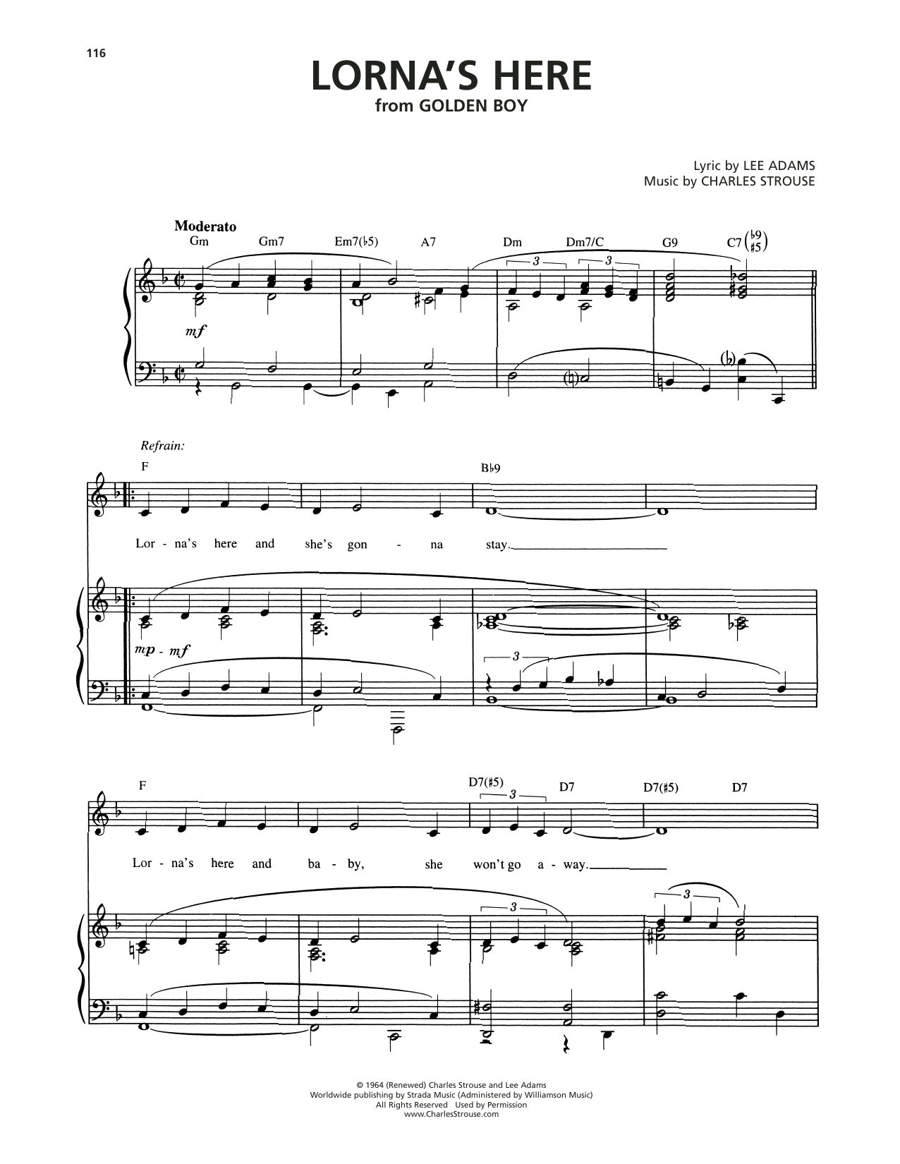 Download Charles Strouse Lorna's Here (from Golden Boy) Sheet Music and learn how to play Piano & Vocal PDF digital score in minutes