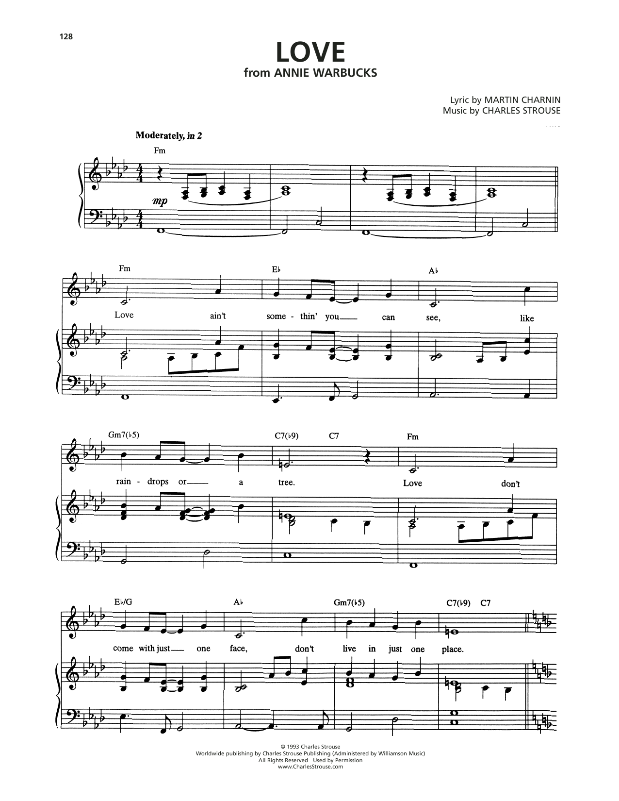 Download Charles Strouse Love (from Annie Warbucks) Sheet Music and learn how to play Piano & Vocal PDF digital score in minutes
