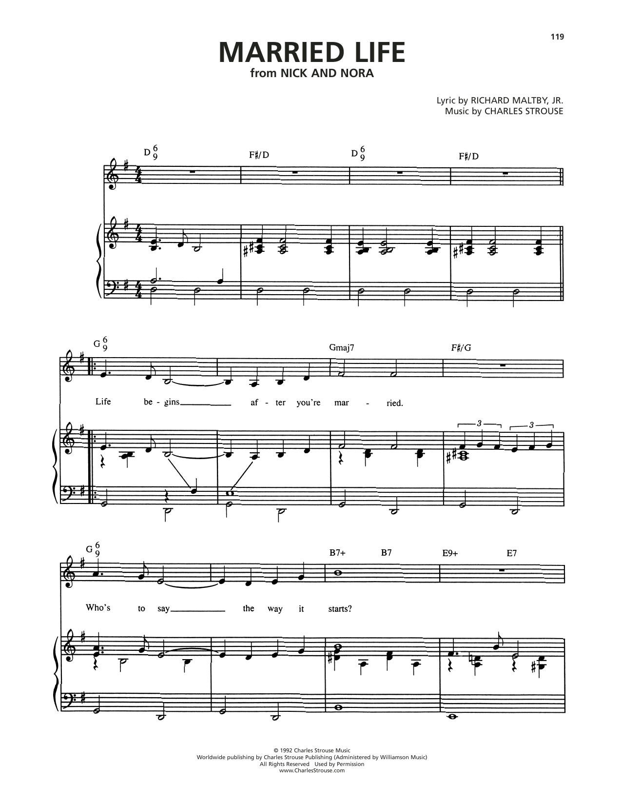 Download Charles Strouse Married Life (from Nick And Nora) Sheet Music and learn how to play Piano & Vocal PDF digital score in minutes