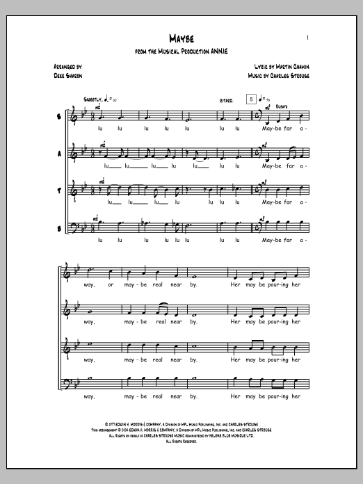 Download Charles Strouse Maybe (from Annie) (arr. Deke Sharon) Sheet Music and learn how to play SATB Choir PDF digital score in minutes