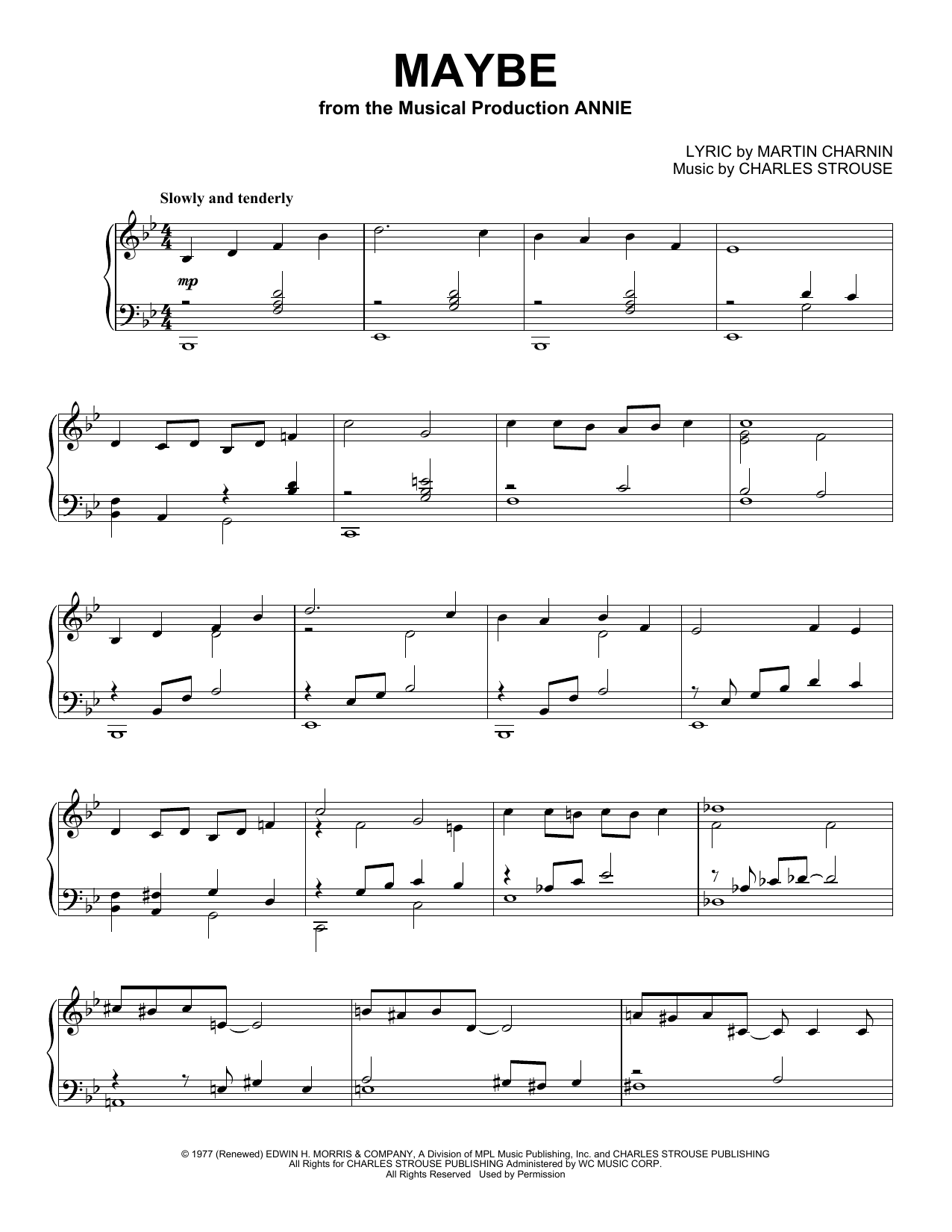 Download Charles Strouse Maybe (from Annie) (Peaceful Piano Solo) Sheet Music and learn how to play Piano Solo PDF digital score in minutes