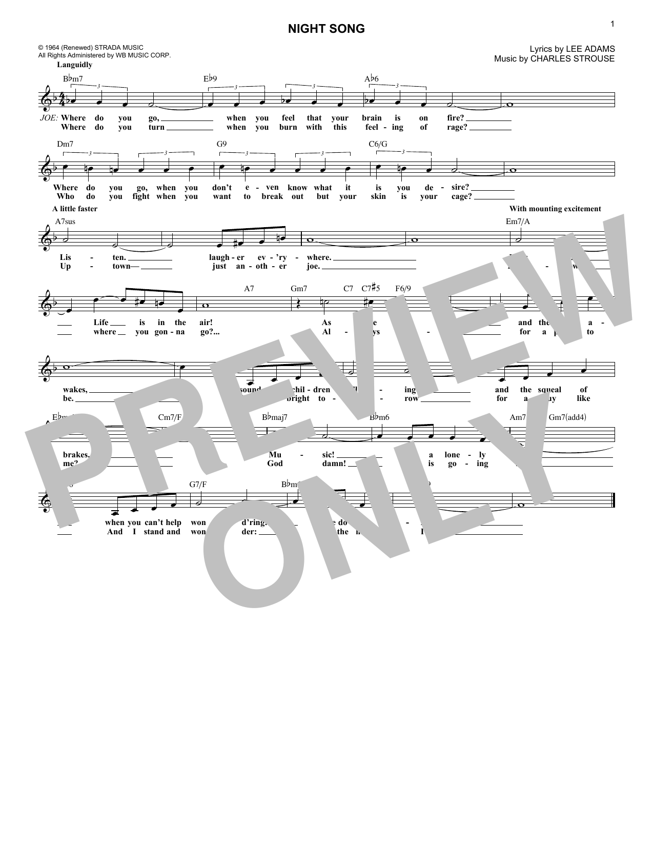 Download Charles Strouse Night Song (from Golden Boy) Sheet Music and learn how to play Lead Sheet / Fake Book PDF digital score in minutes