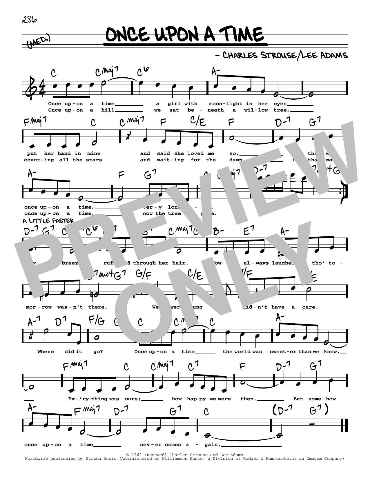 Download Charles Strouse Once Upon A Time (High Voice) (from All American) Sheet Music and learn how to play Real Book – Melody, Lyrics & Chords PDF digital score in minutes
