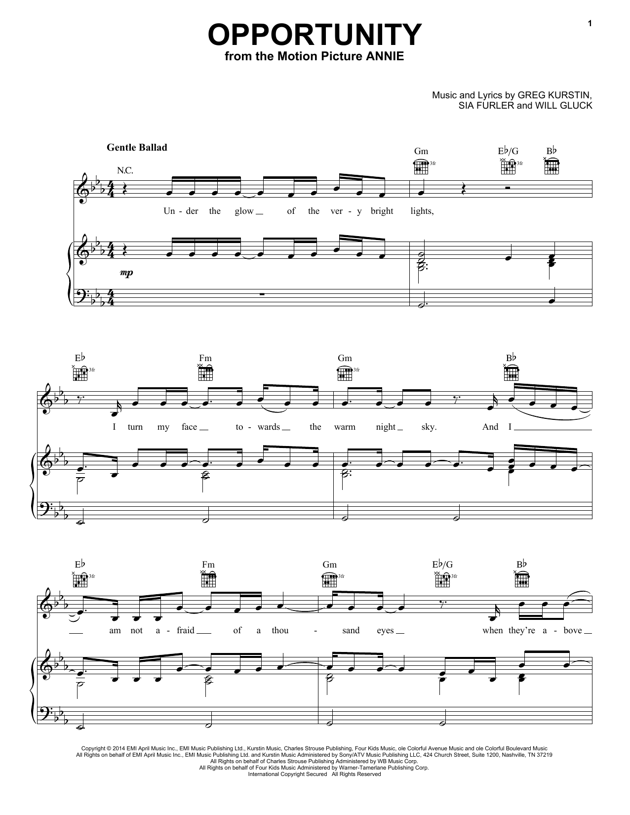 Download Charles Strouse Opportunity Sheet Music and learn how to play Piano, Vocal & Guitar (Right-Hand Melody) PDF digital score in minutes