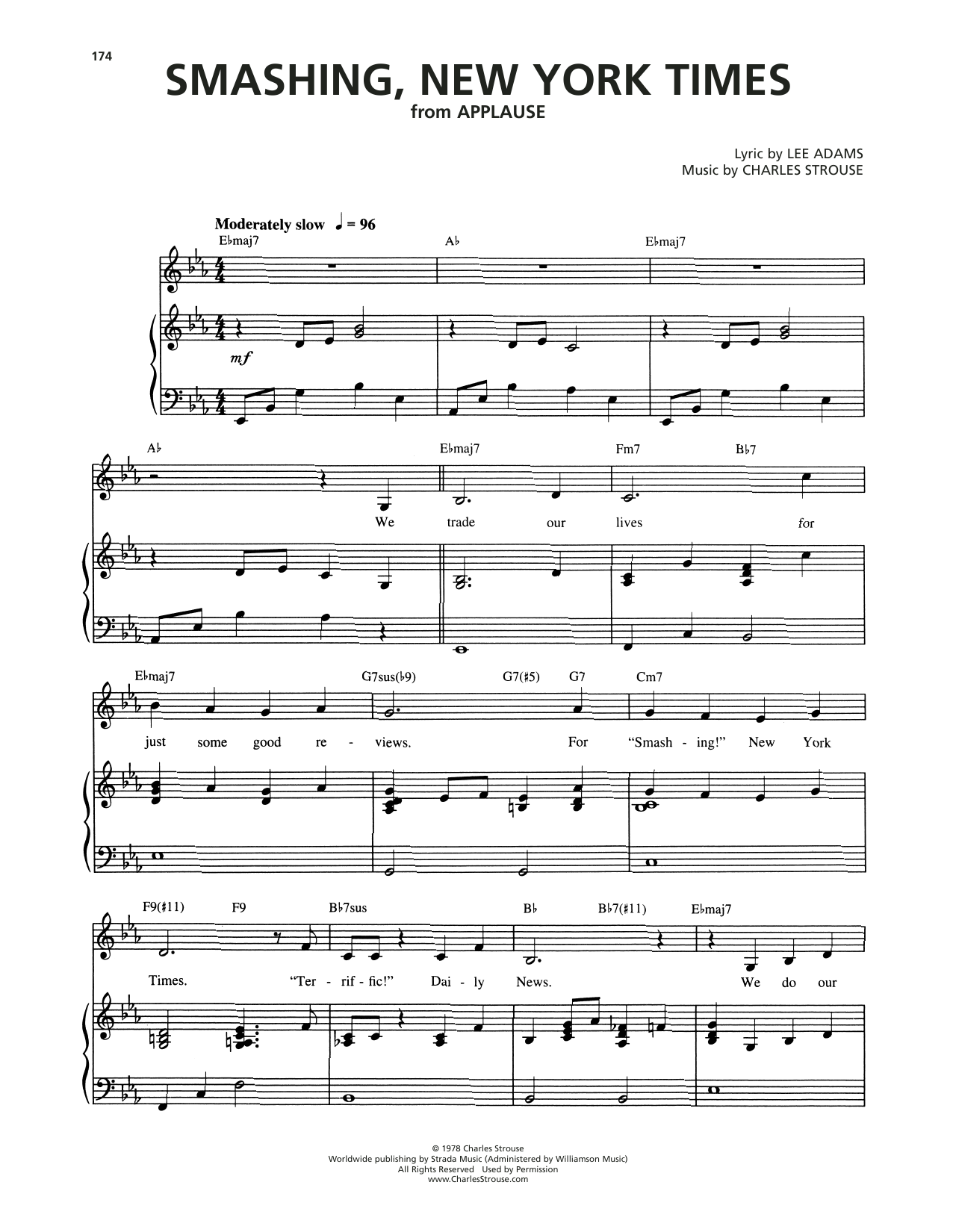 Download Charles Strouse Smashing, New York Times (from Applause) Sheet Music and learn how to play Piano & Vocal PDF digital score in minutes