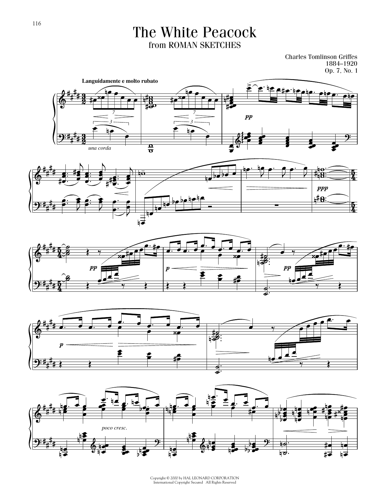 Download Charles T. Griffes The White Peacock, Op. 7, No. 1 Sheet Music and learn how to play Piano Solo PDF digital score in minutes