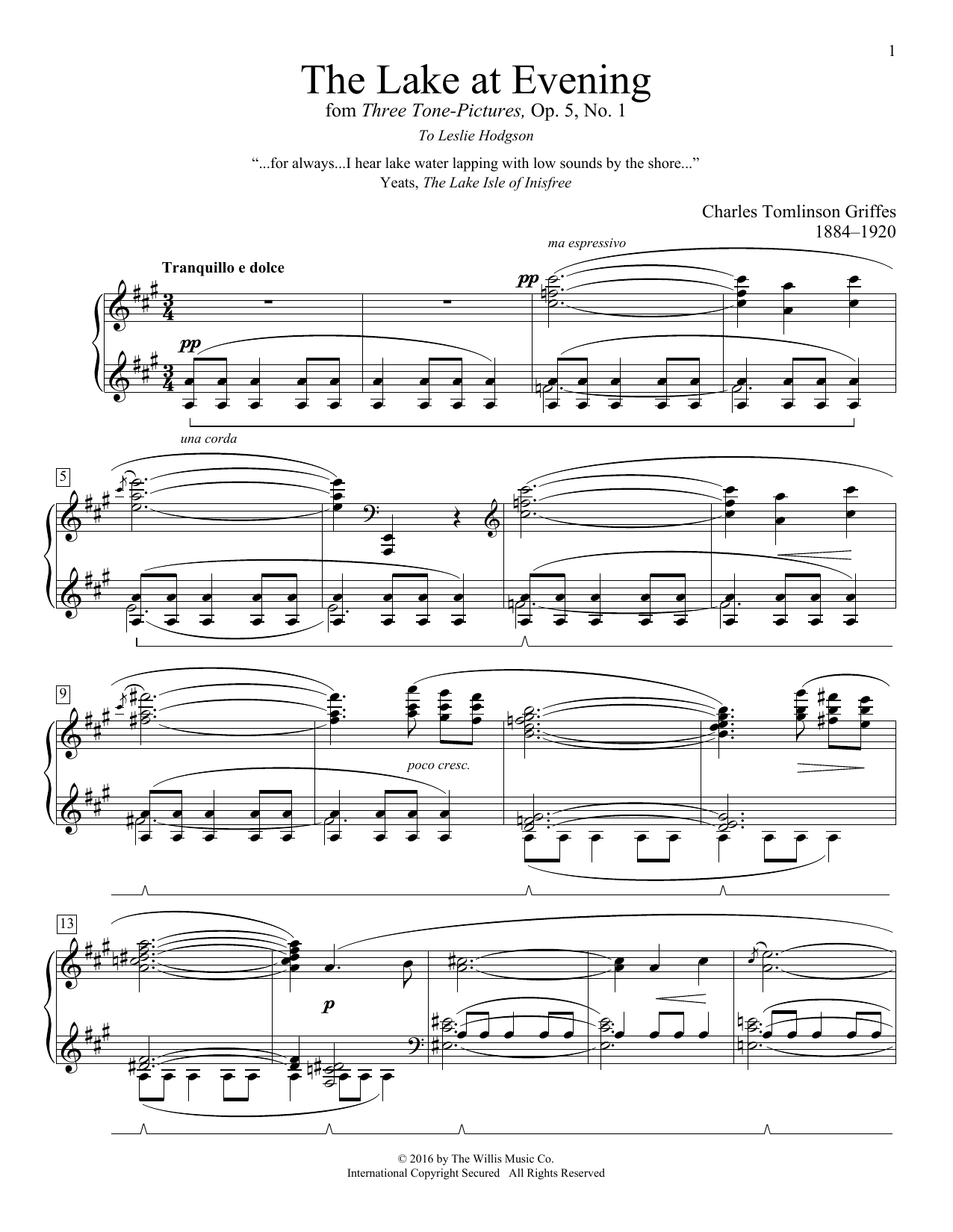Download Charles Tomlinson Griffes The Lake At Evening Sheet Music and learn how to play Educational Piano PDF digital score in minutes