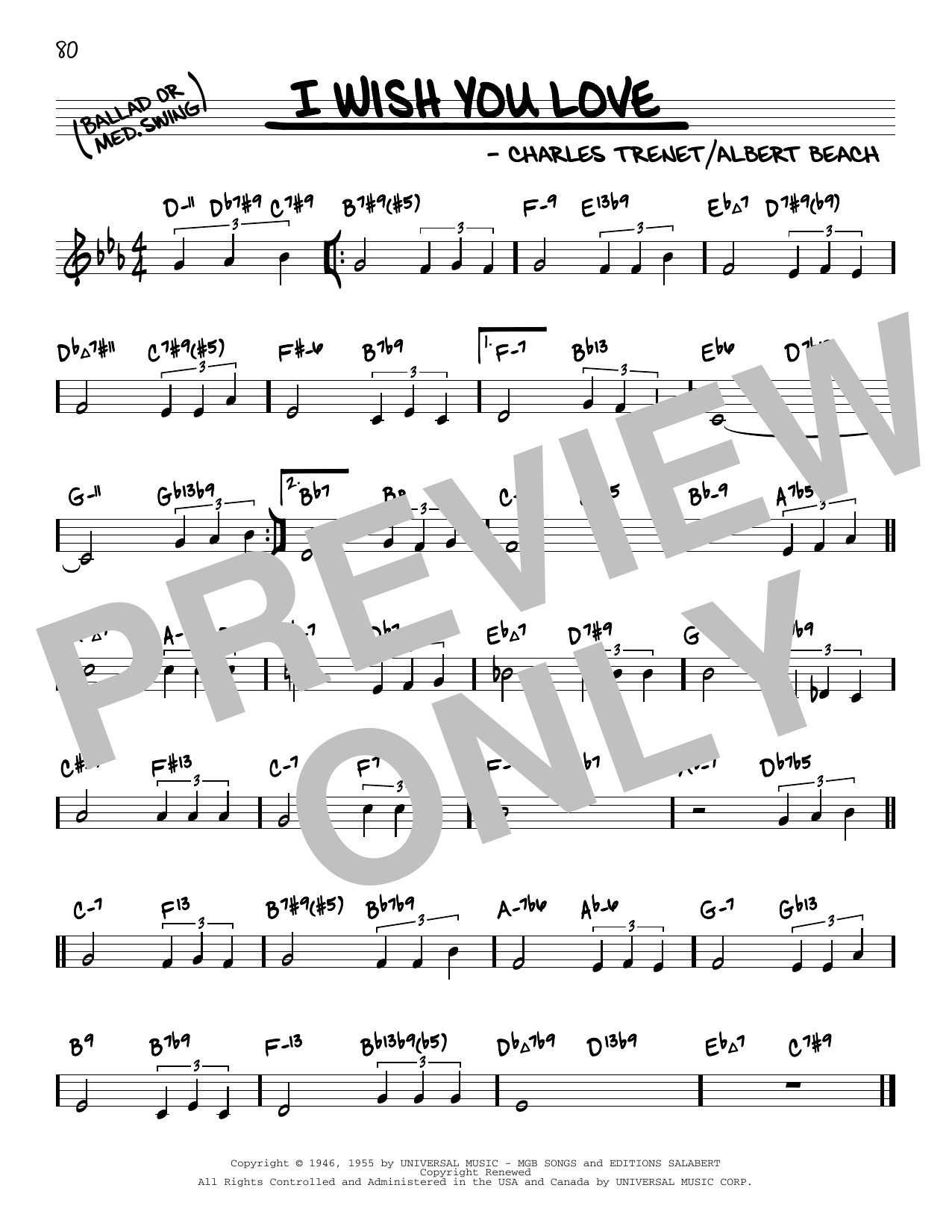 Download Charles Trenet I Wish You Love (arr. David Hazeltine) Sheet Music and learn how to play Real Book – Enhanced Chords PDF digital score in minutes
