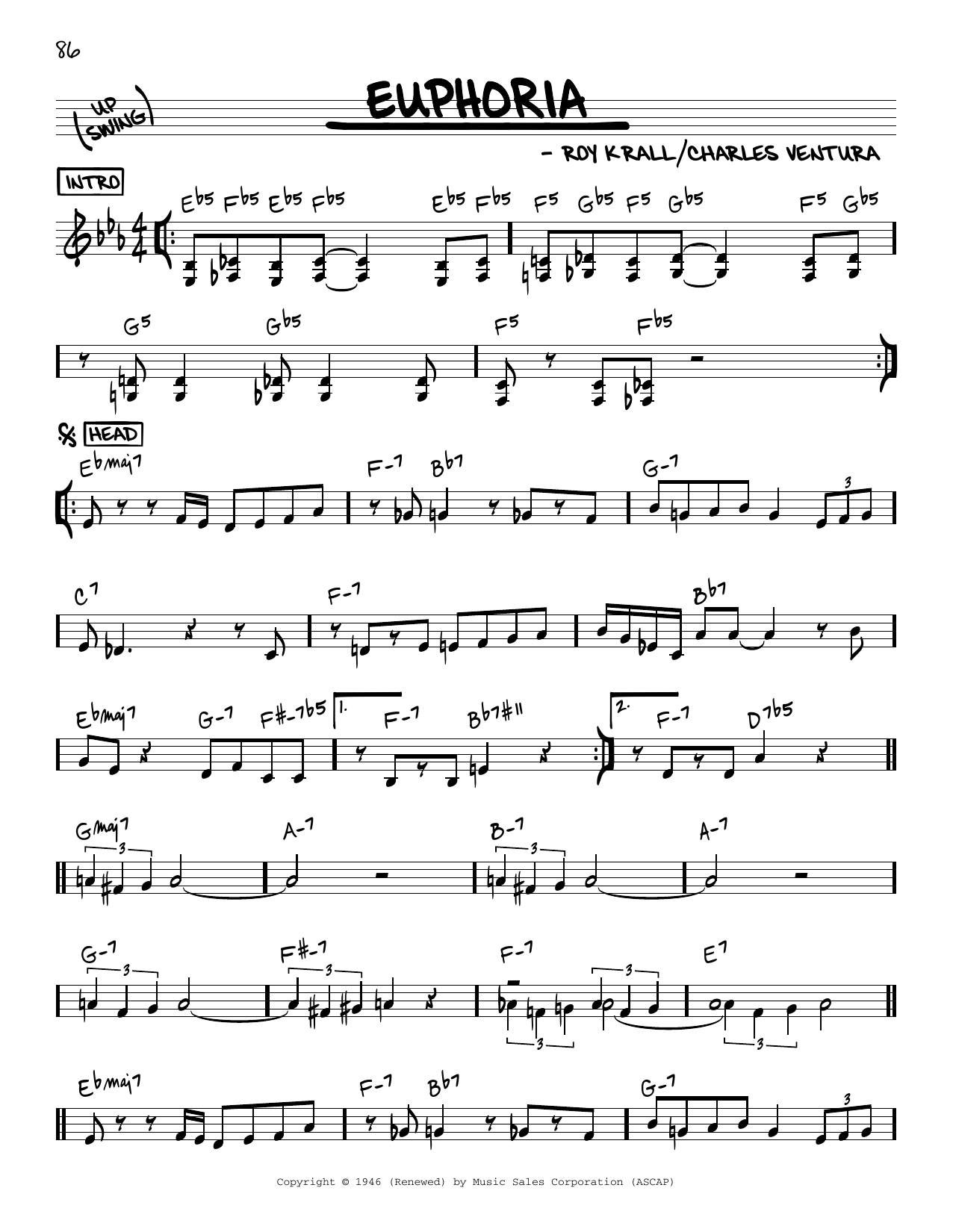 Download Charles Ventura Euphoria Sheet Music and learn how to play Real Book – Melody & Chords PDF digital score in minutes