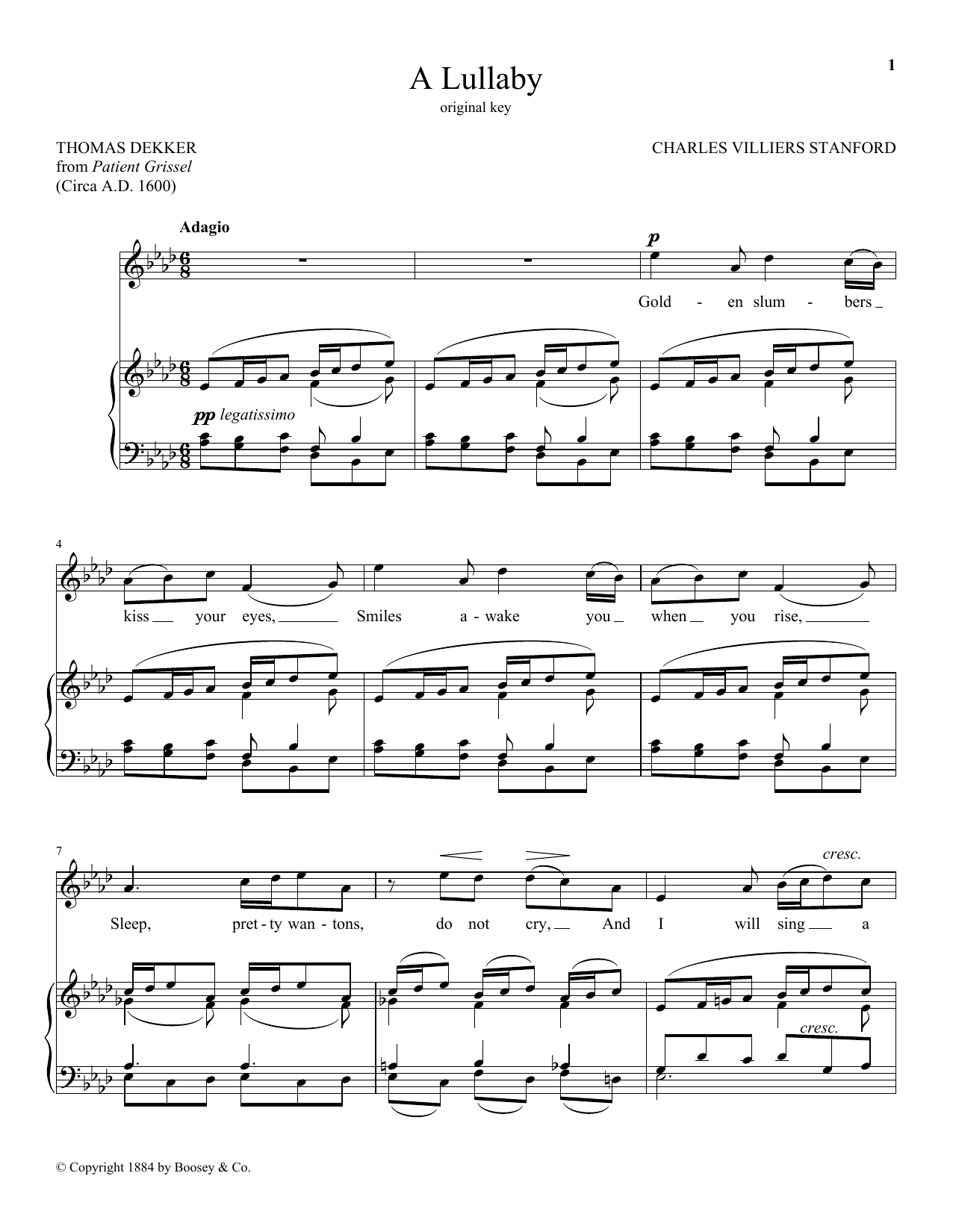 Download Charles Villiers Stanford A Lullaby Sheet Music and learn how to play Piano & Vocal PDF digital score in minutes