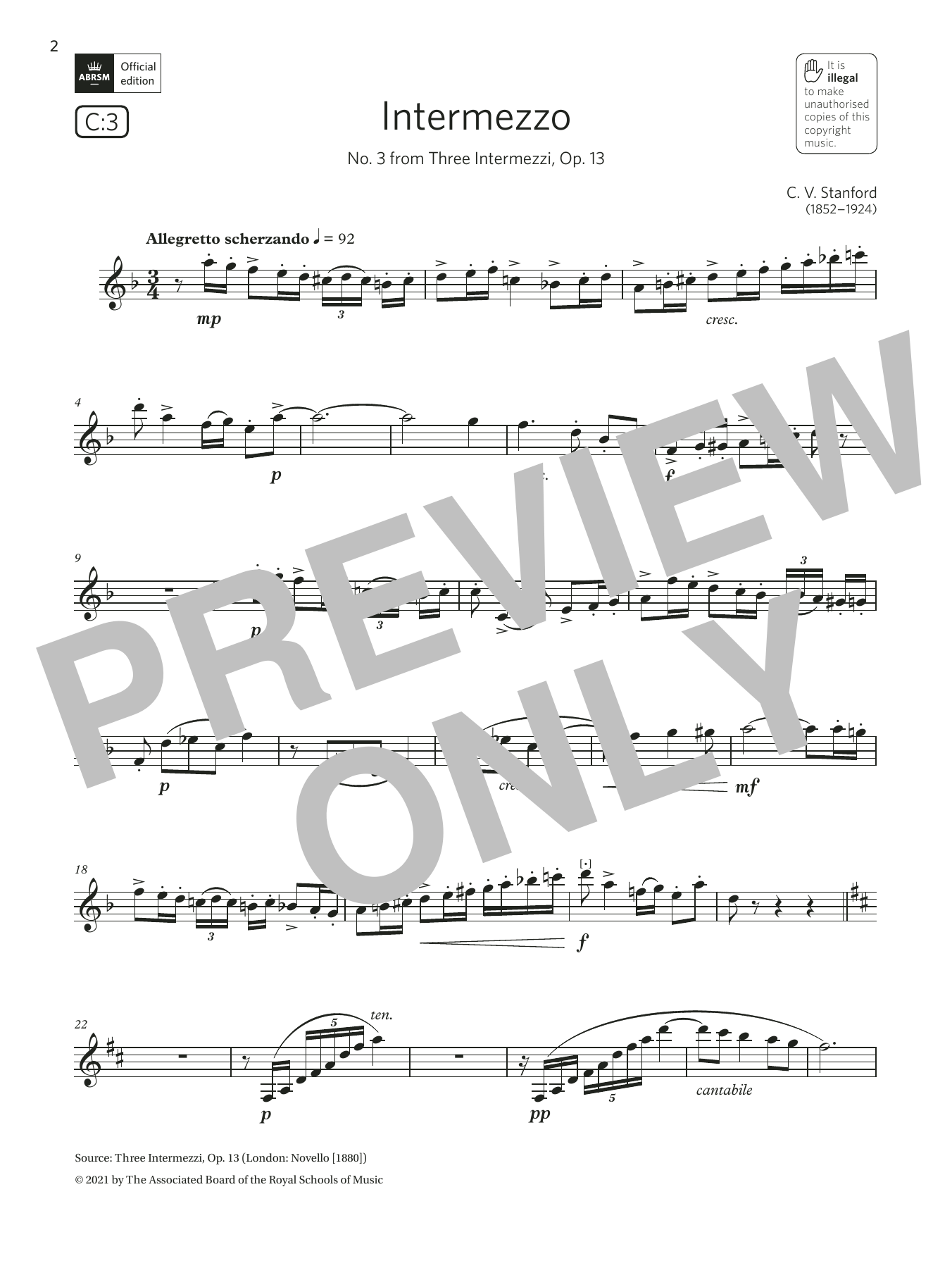 Download Charles Villiers Stanford Intermezzo (from Three Intermezzi) (Grade 7 List C3 from the ABRSM Clarinet syll Sheet Music and learn how to play Clarinet Solo PDF digital score in minutes