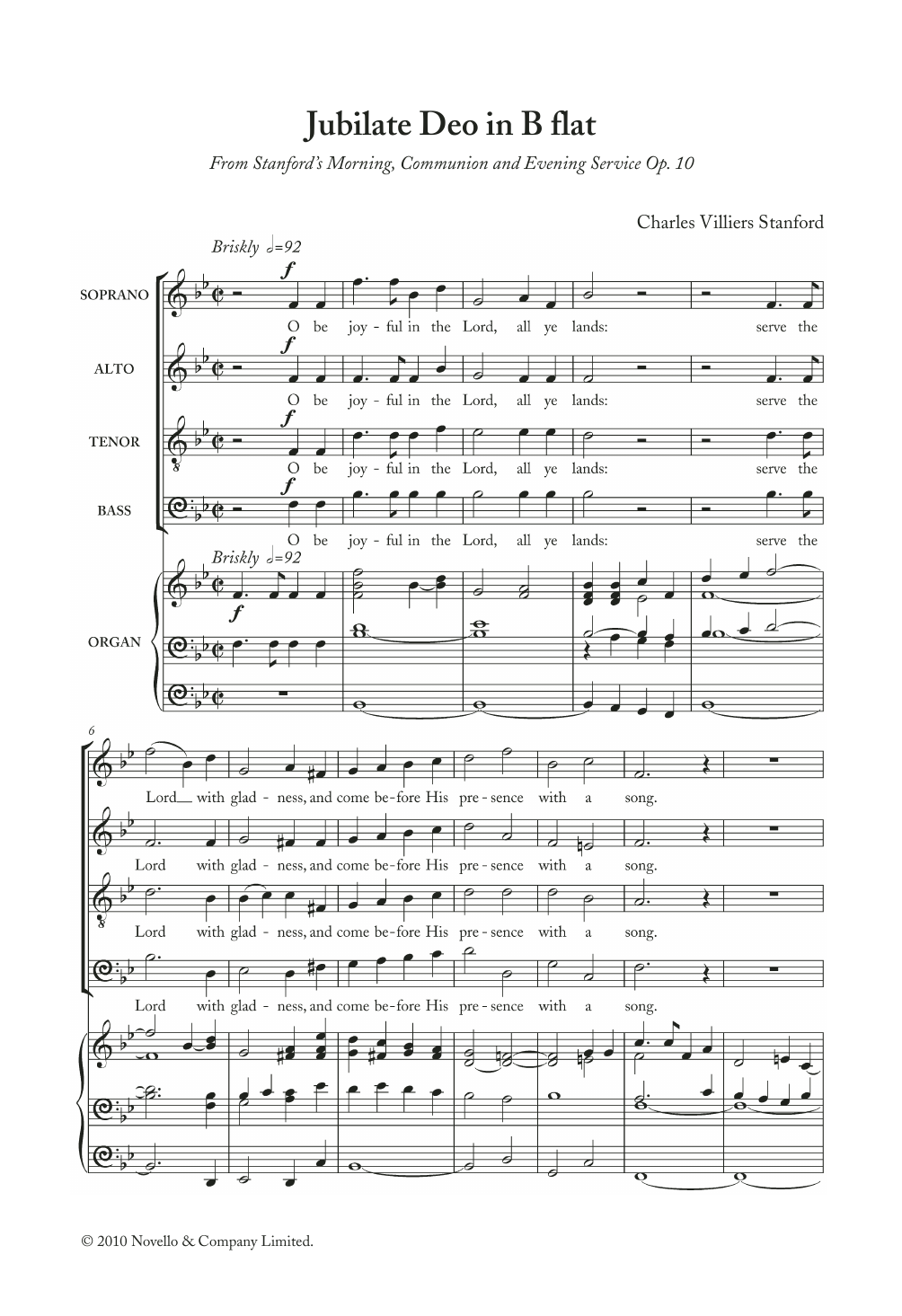 Download Charles Villiers Stanford Jubilate Deo In B Flat, Op. 10 Sheet Music and learn how to play SATB Choir PDF digital score in minutes