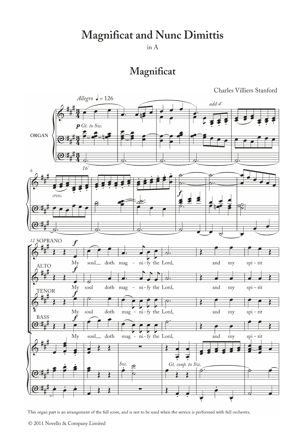 Download Charles Villiers Stanford Magnificat And Nunc Dimittis In A Sheet Music and learn how to play Piano, Vocal & Guitar PDF digital score in minutes