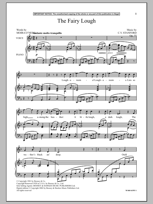 Download Charles Villiers Stanford The Fairy Lough Sheet Music and learn how to play Piano & Vocal PDF digital score in minutes