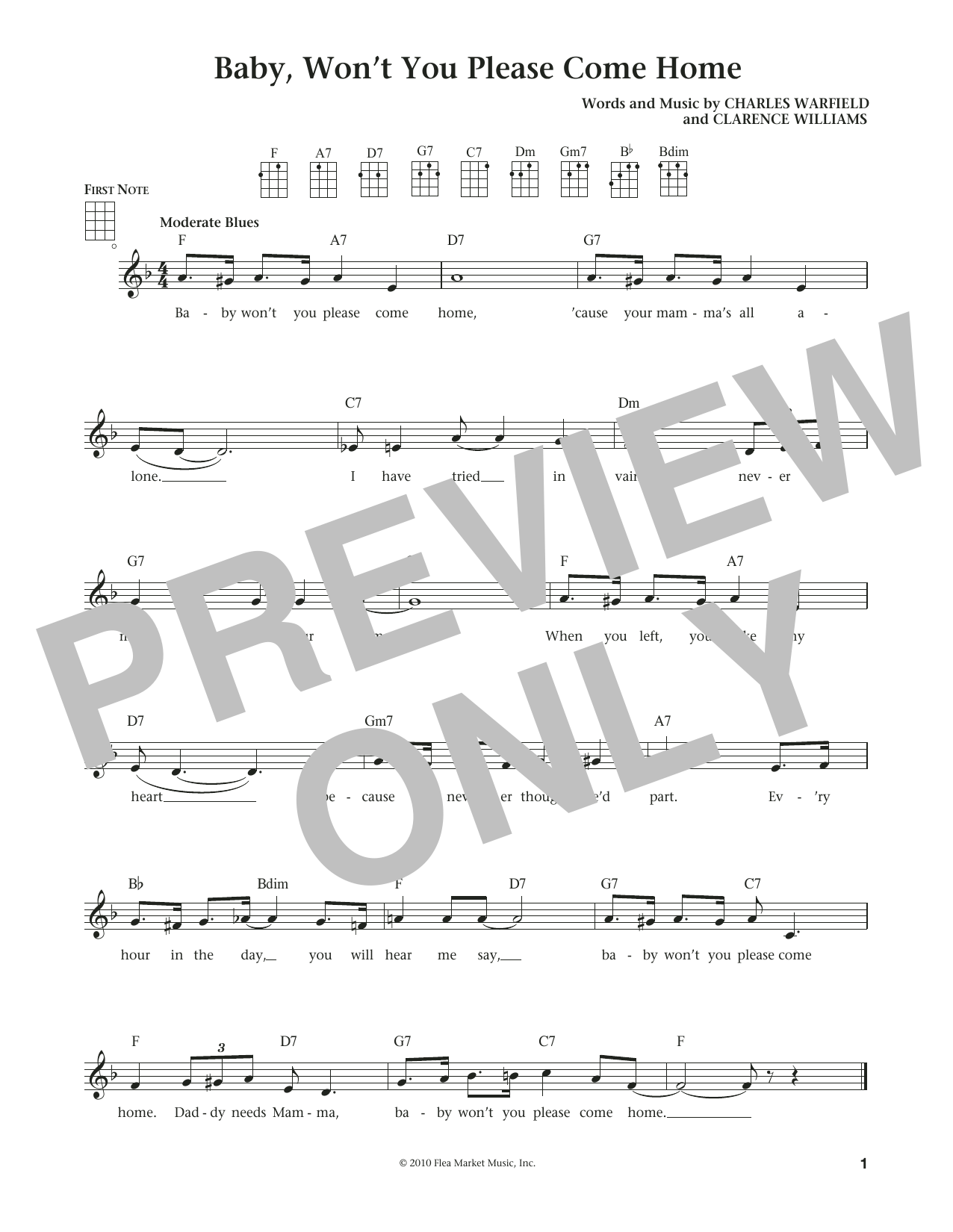 Download Charles Warfield Baby, Won't You Please Come Home Sheet Music and learn how to play Ukulele PDF digital score in minutes