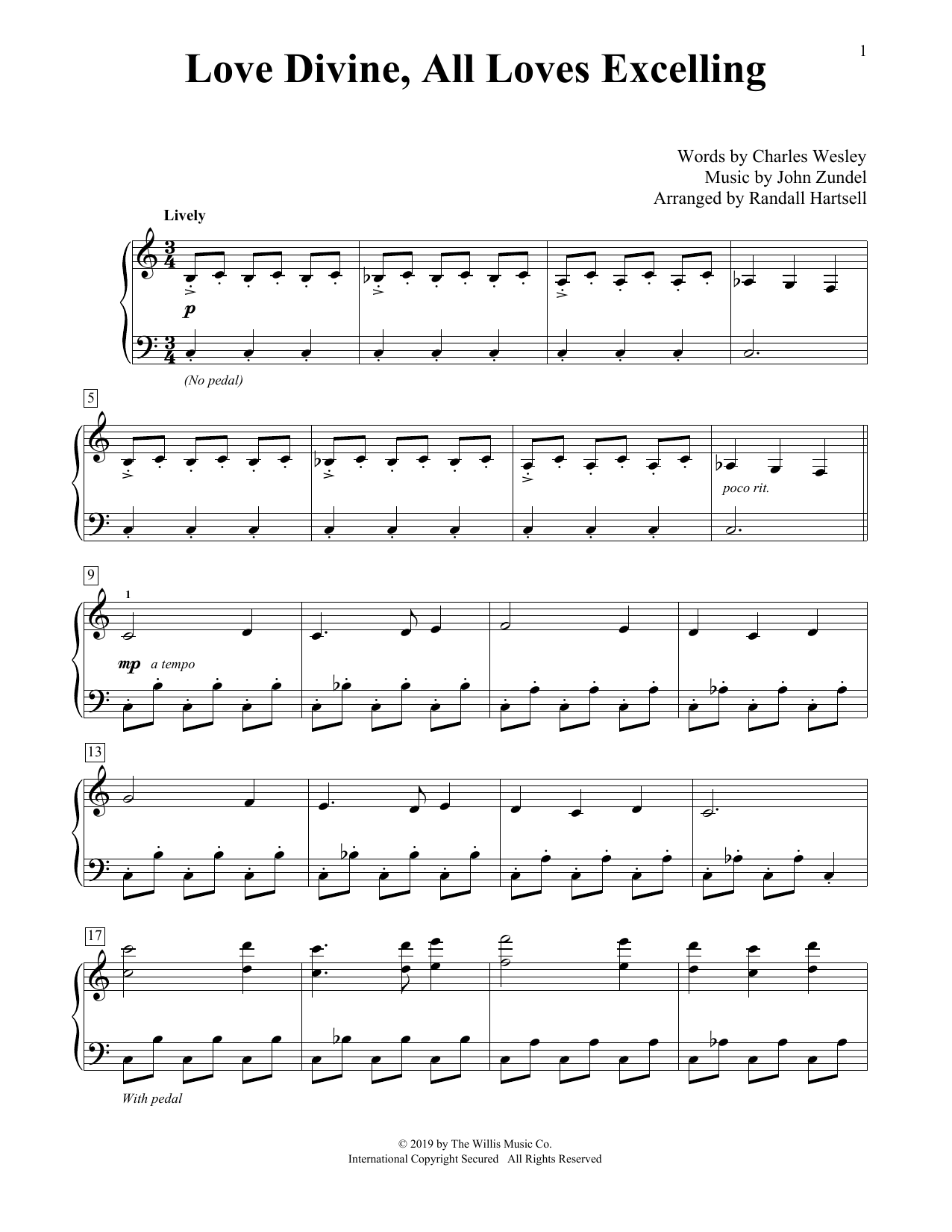 Download Charles Wesley and John Zundel Love Divine, All Loves Excelling (arr. Randall Hartsell) Sheet Music and learn how to play Educational Piano PDF digital score in minutes