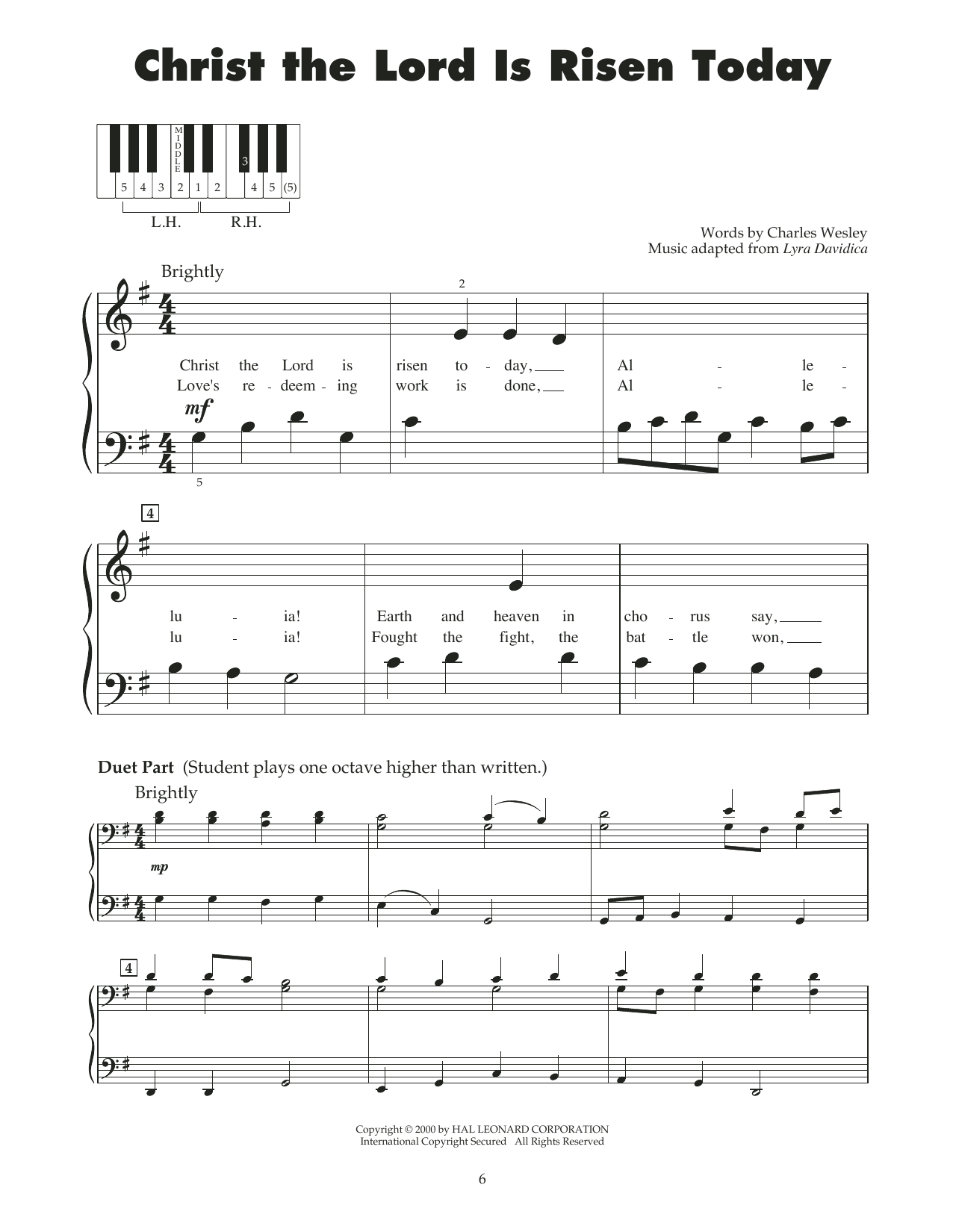 Download Charles Wesley Christ The Lord Is Risen Today (arr. Carol Klose) Sheet Music and learn how to play 5-Finger Piano PDF digital score in minutes