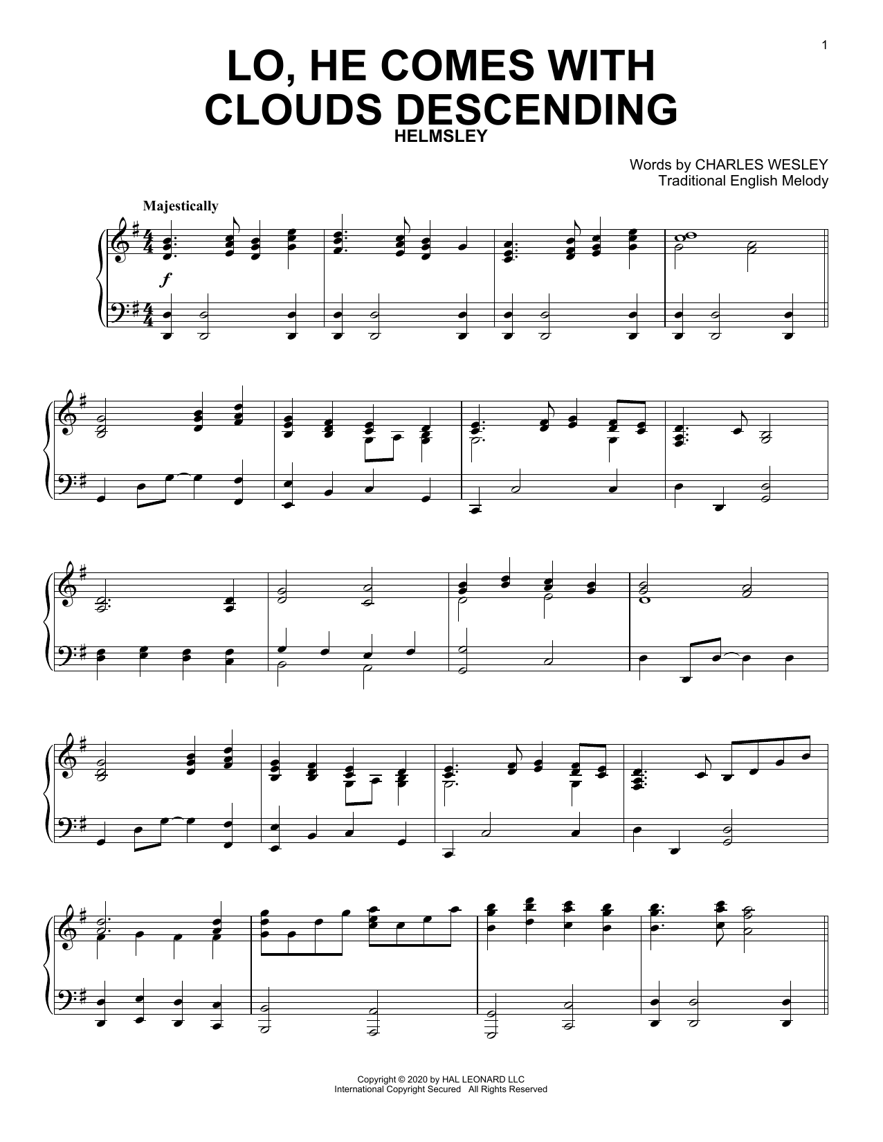 Download Charles Wesley Lo, He Comes With Clouds Descending Sheet Music and learn how to play Piano Solo PDF digital score in minutes