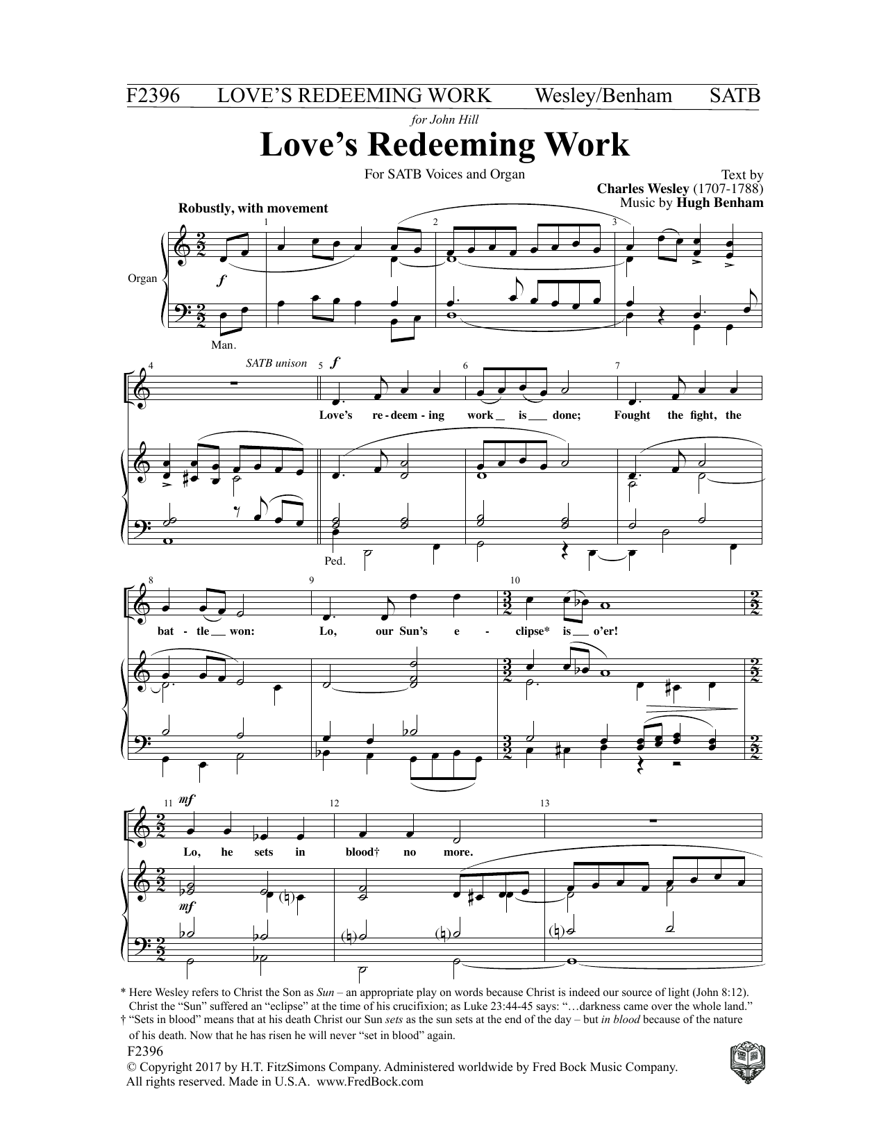 Download Charles Wesley Love's Redeeming Work Sheet Music and learn how to play SATB Choir PDF digital score in minutes