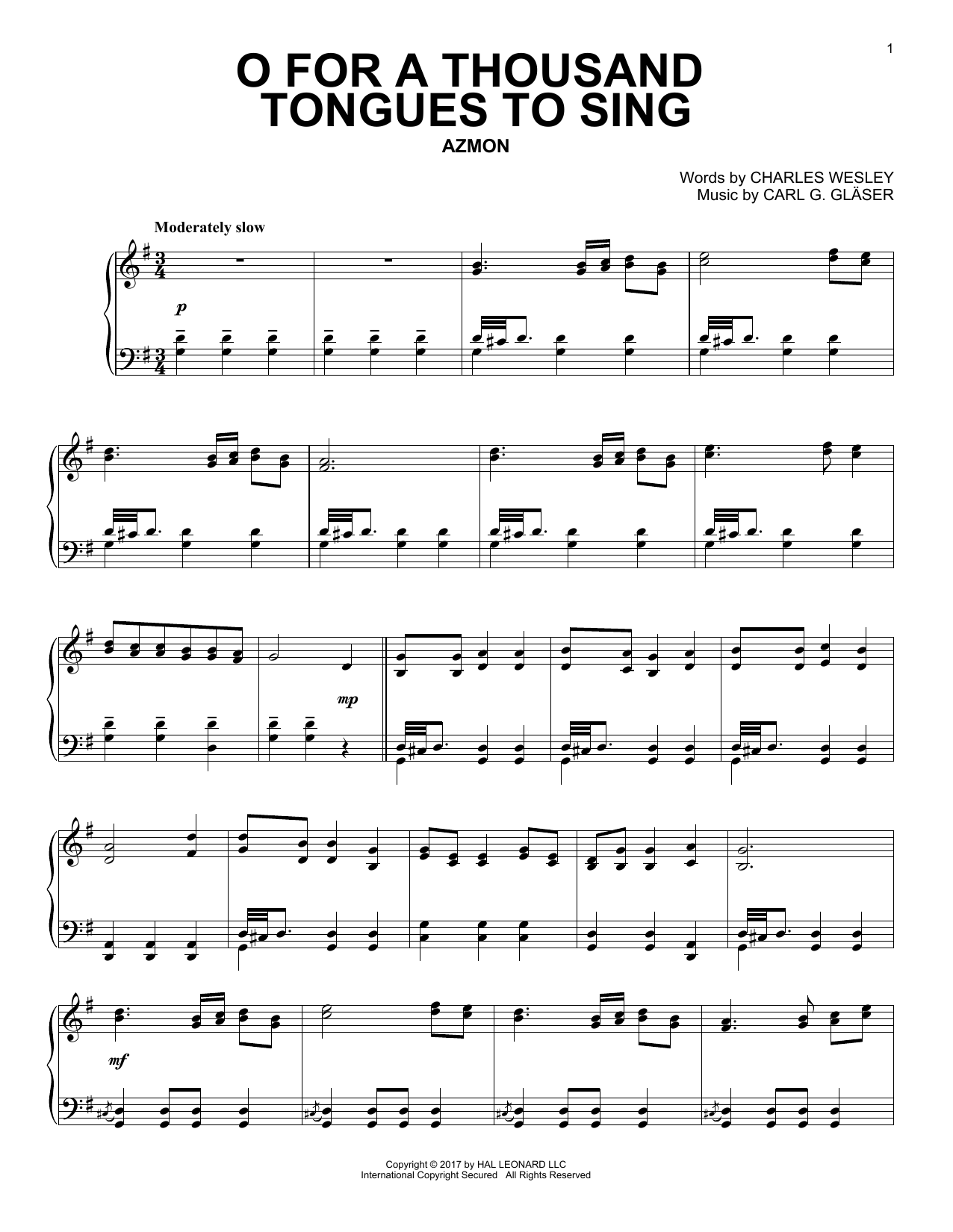 Download Charles Wesley O For A Thousand Tongues To Sing Sheet Music and learn how to play Piano, Vocal & Guitar Chords (Right-Hand Melody) PDF digital score in minutes