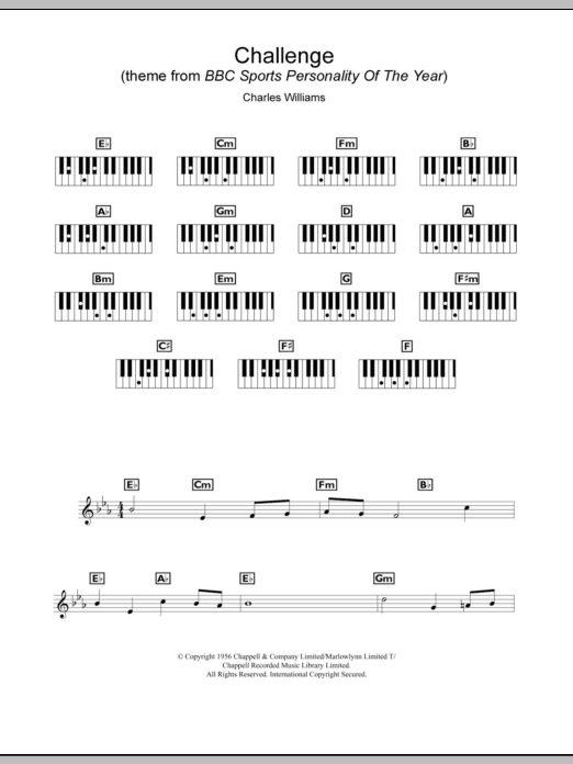 Download Charles Williams Challenge (Theme from BBC Sports Personality of the Year) Sheet Music and learn how to play Keyboard PDF digital score in minutes